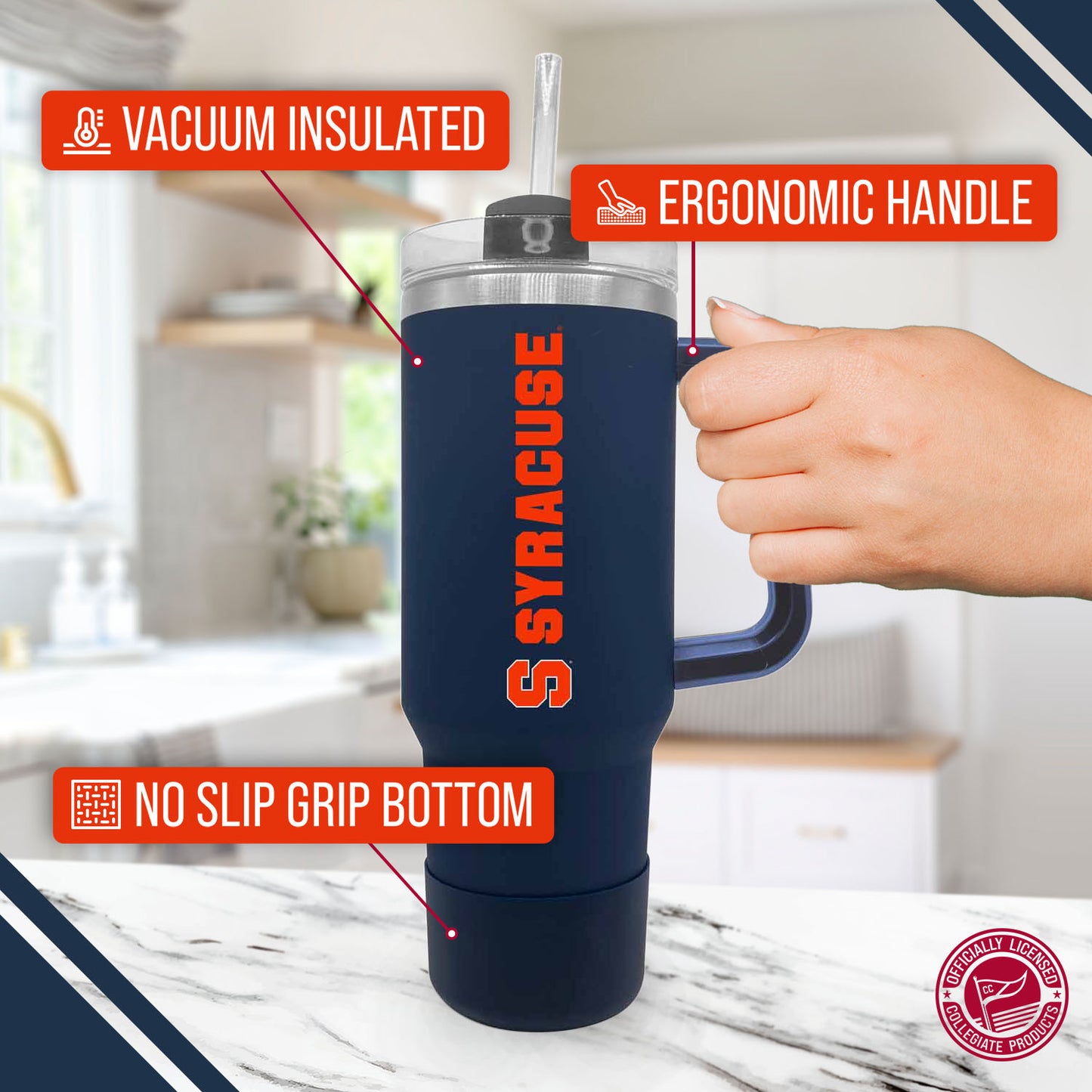 Syracuse Orange College & University 40 oz Travel Tumbler With Handle - Navy
