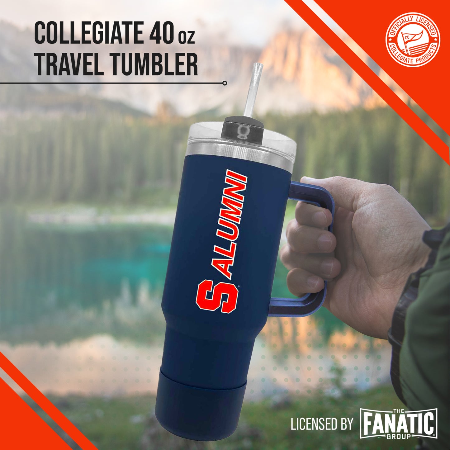 Syracuse Orange Collegiate 40oz Stainless Steel Travel Tumbler with Handle for Alumni - Navy