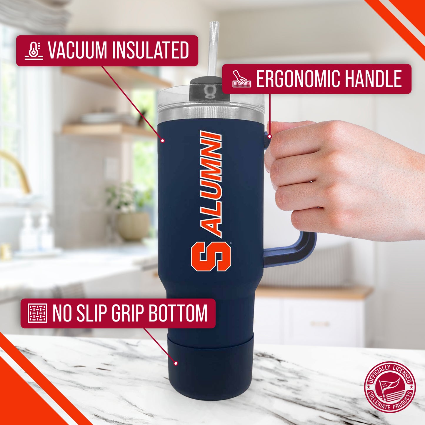 Syracuse Orange Collegiate 40oz Stainless Steel Travel Tumbler with Handle for Alumni - Navy
