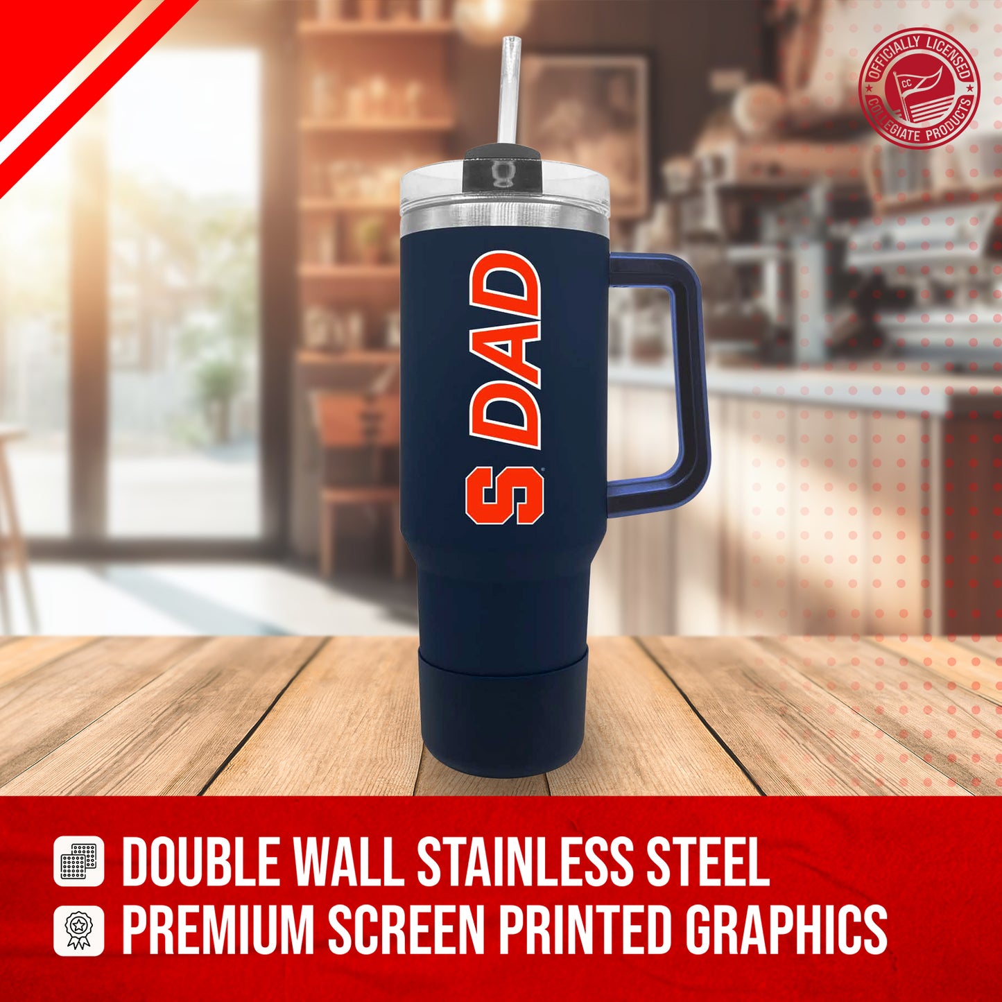Syracuse Orange Collegiate 40oz Stainless Steel Travel Tumbler with Handle for Dad - Navy