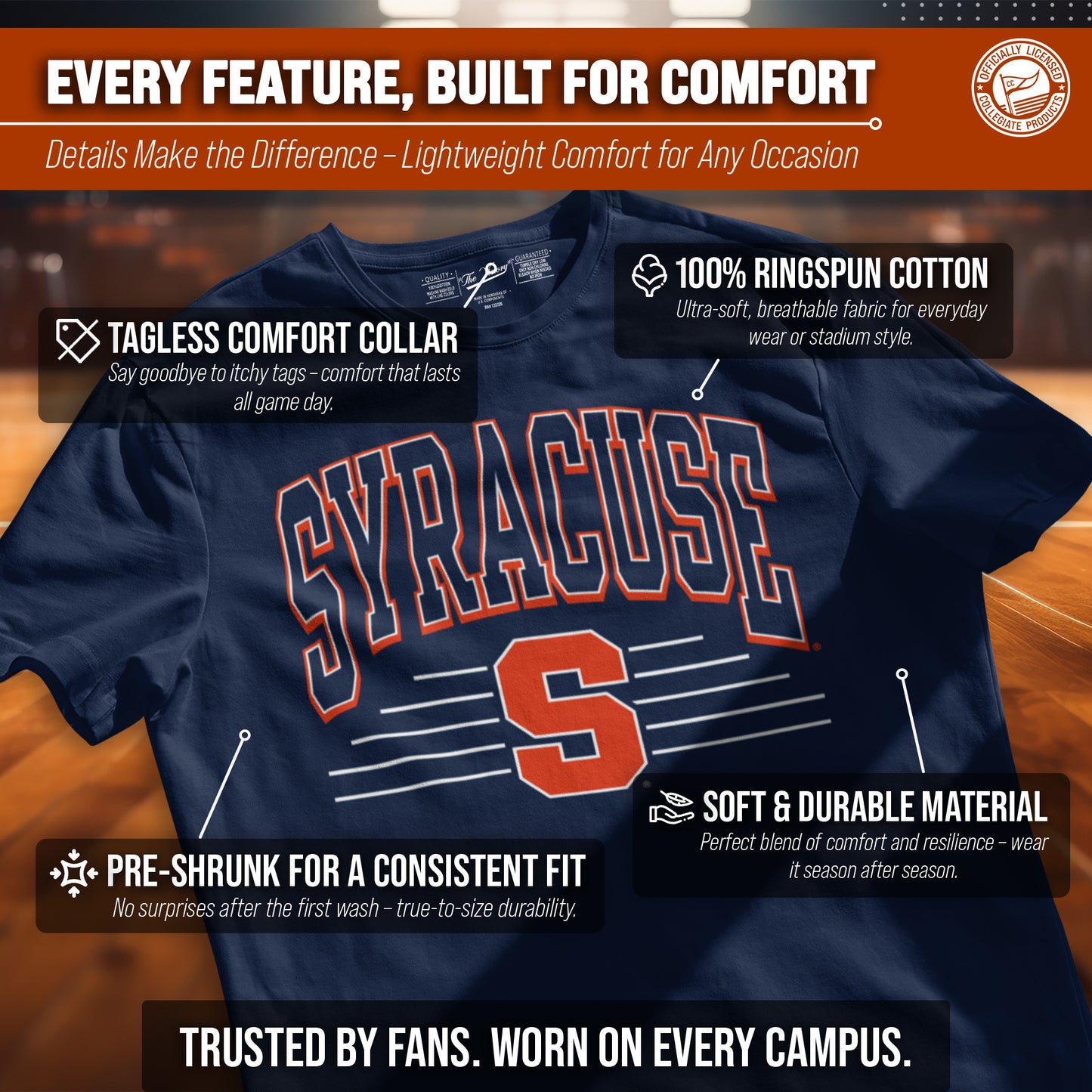 Syracuse Orange NCAA Adult Unisex Overtime Classics T-Shirt - Navy