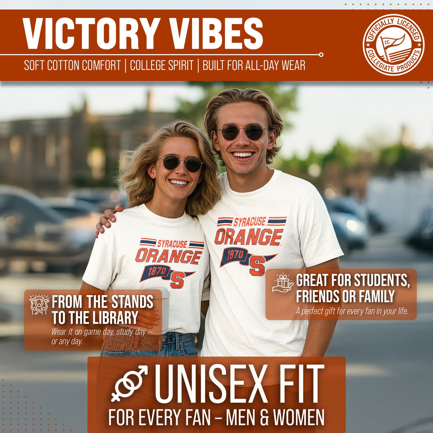 Syracuse Orange NCAA Adult Unisex Varsity Club Pennant T-Shirt Tag-Less - Off White