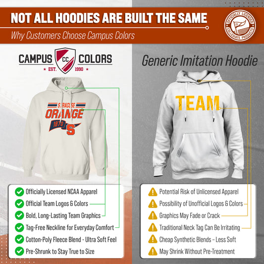 Syracuse Orange NCAA Adult Unisex Varsity Club Pennant Hooded Fleece Sweatshirt - Off White