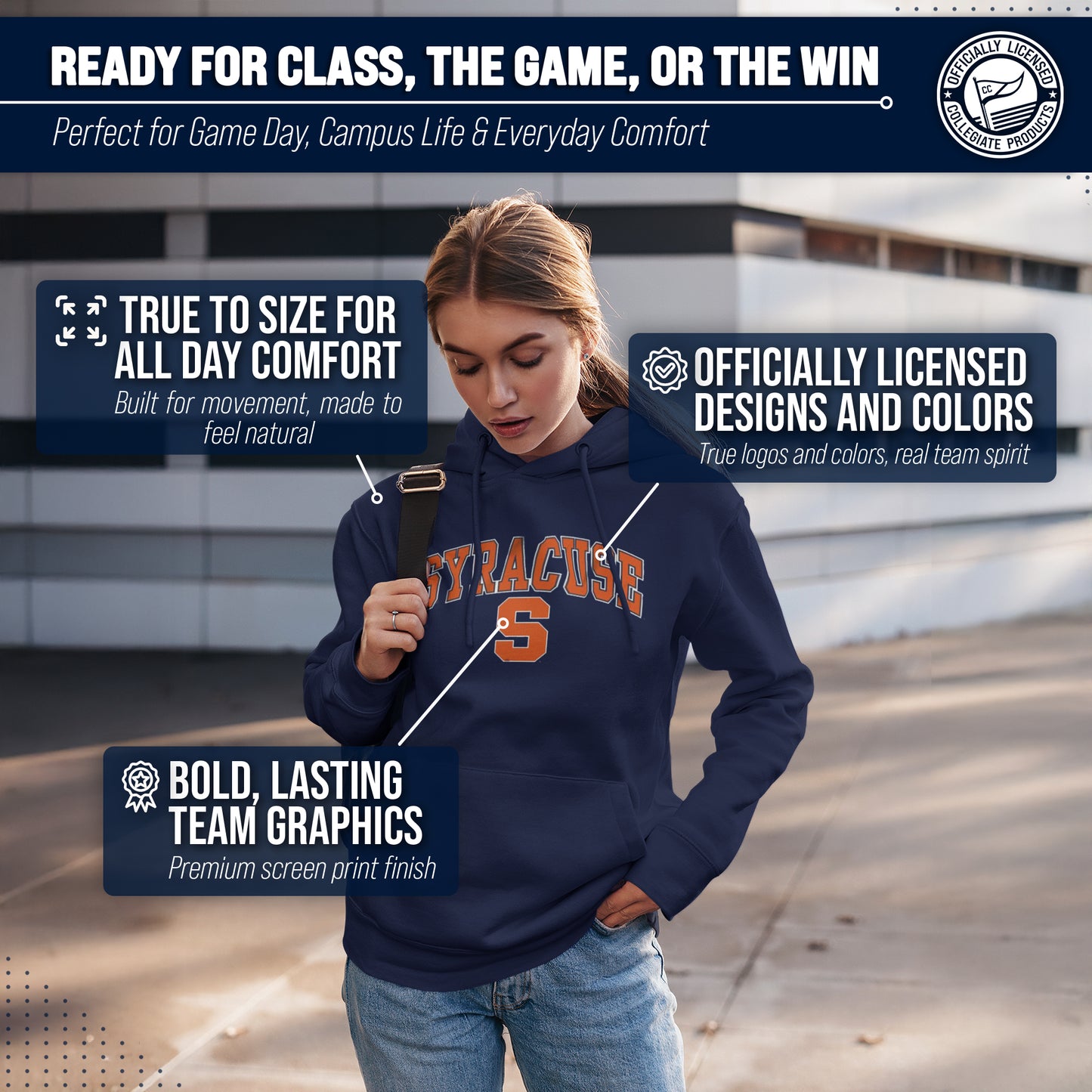 Syracuse Orange Adult Arch & Logo Soft Style Gameday Hooded Sweatshirt - Navy