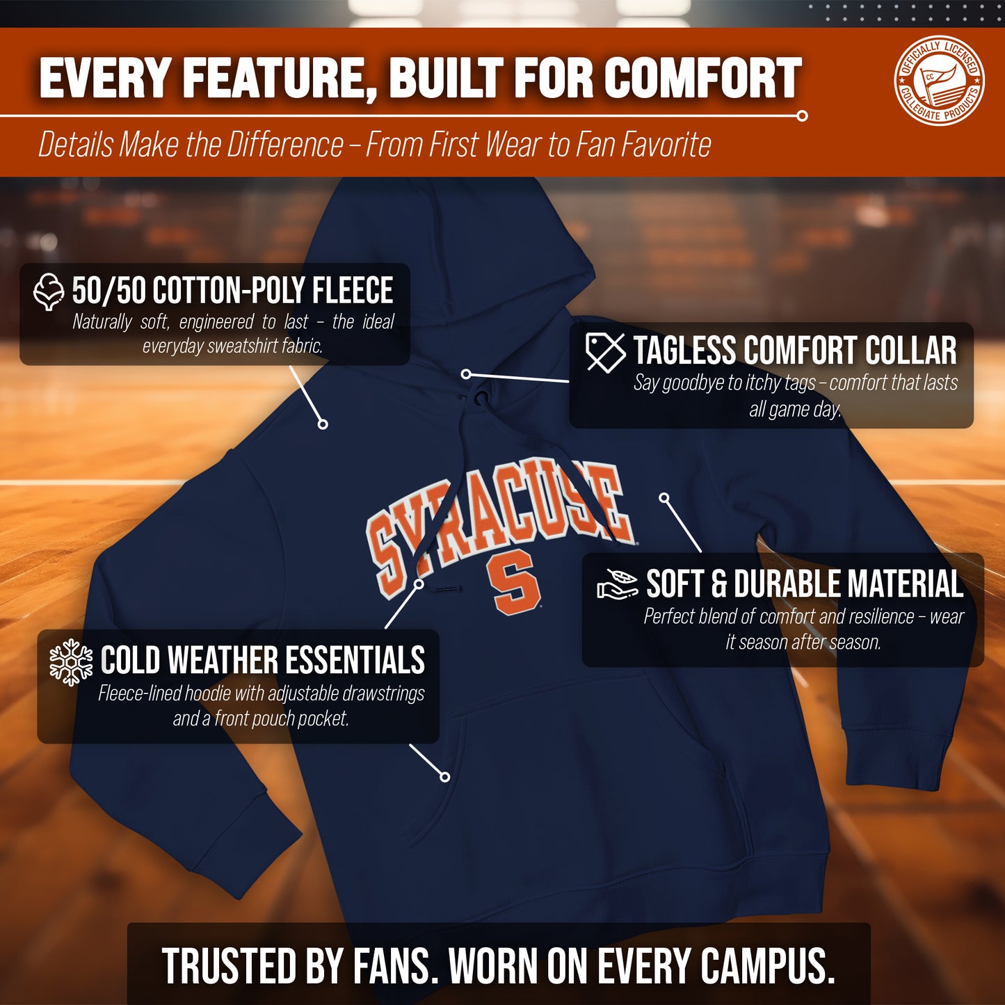 Syracuse Orange NCAA Adult Tackle Twill Hooded Sweatshirt - Navy