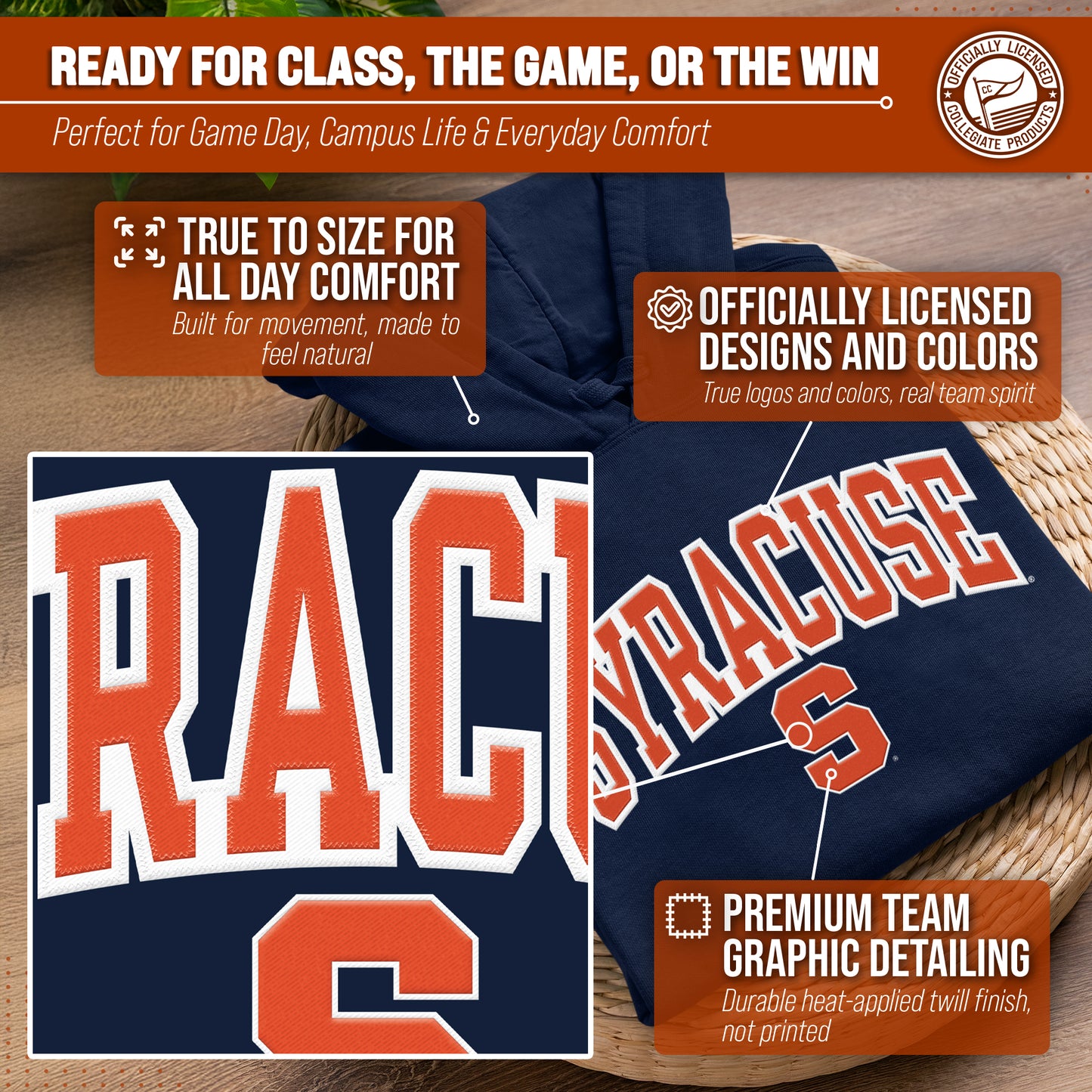 Syracuse Orange NCAA Adult Tackle Twill Hooded Sweatshirt - Navy