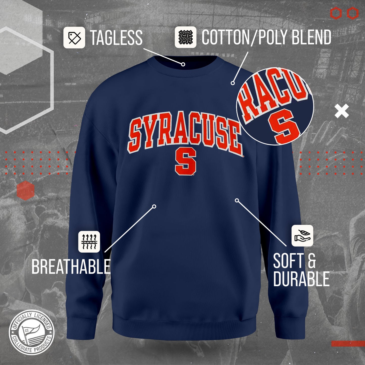 Syracuse Orange NCAA Adult Tackle Twill Crewneck Sweatshirt - Navy