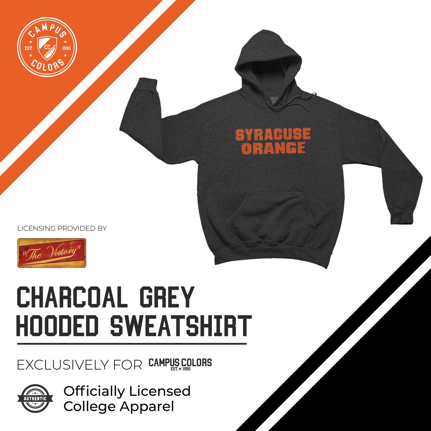 Syracuse Orange NCAA Adult Cotton Blend Charcoal Hooded Sweatshirt - Charcoal