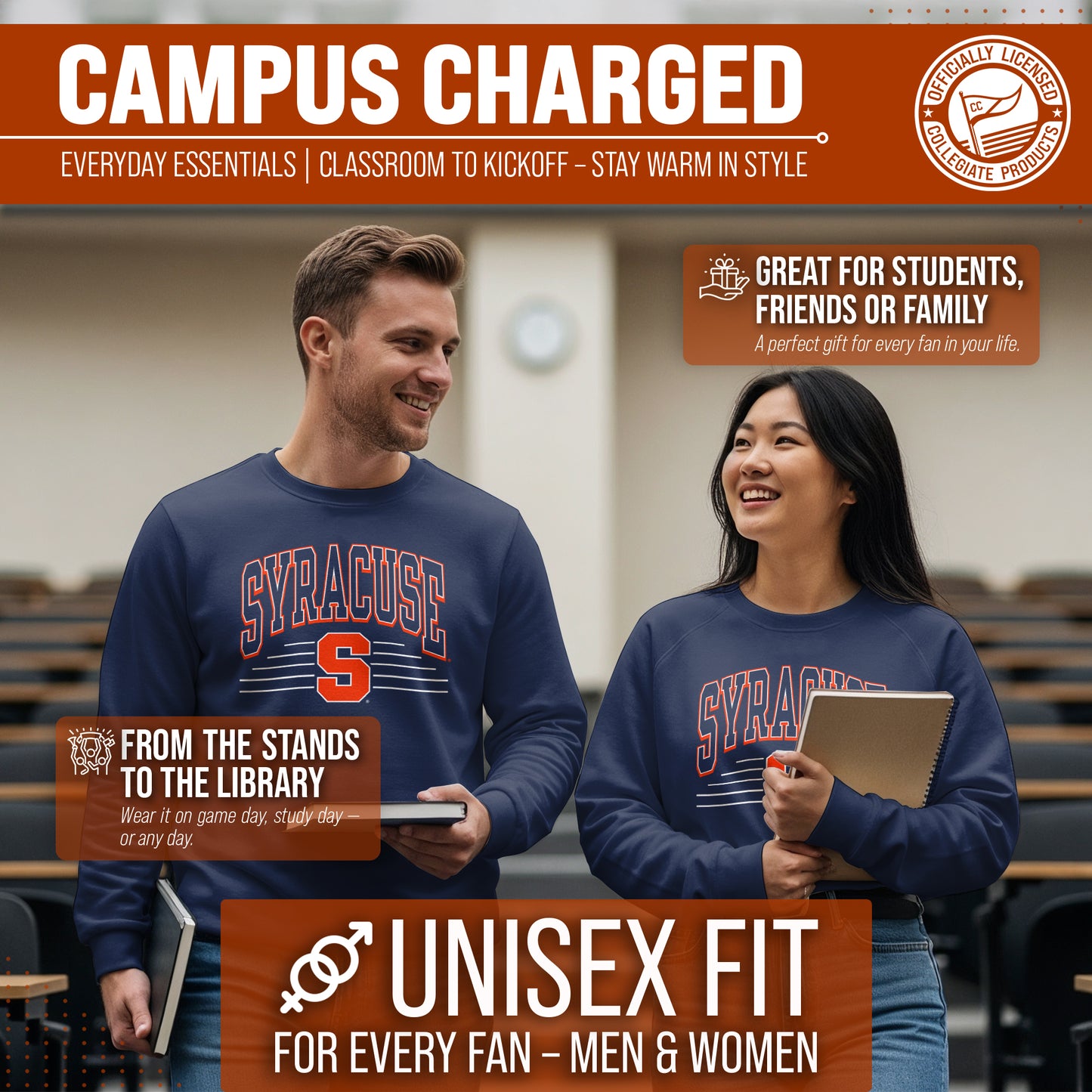 Syracuse Orange NCAA Adult Unisex Overtime Classics Crewneck Fleece Sweatshirt - Navy