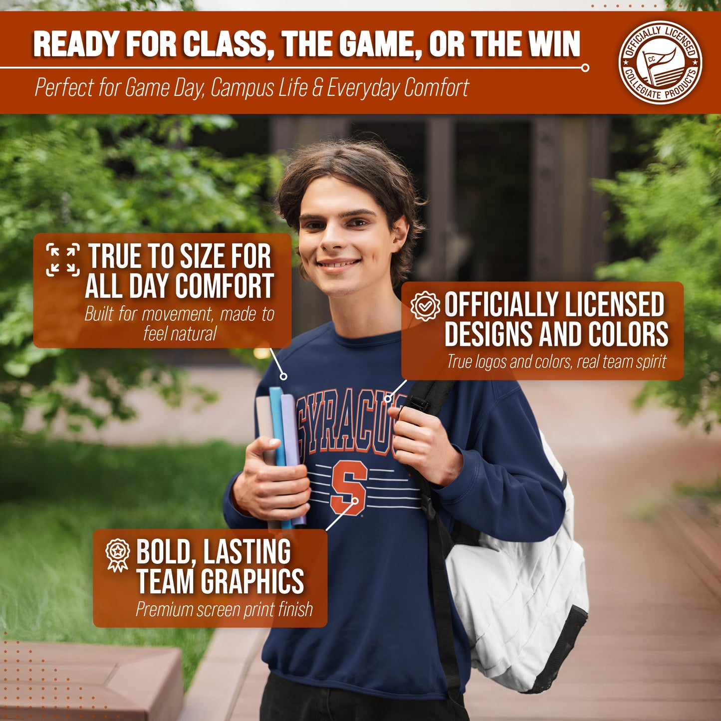 Syracuse Orange NCAA Adult Unisex Overtime Classics Crewneck Fleece Sweatshirt - Navy