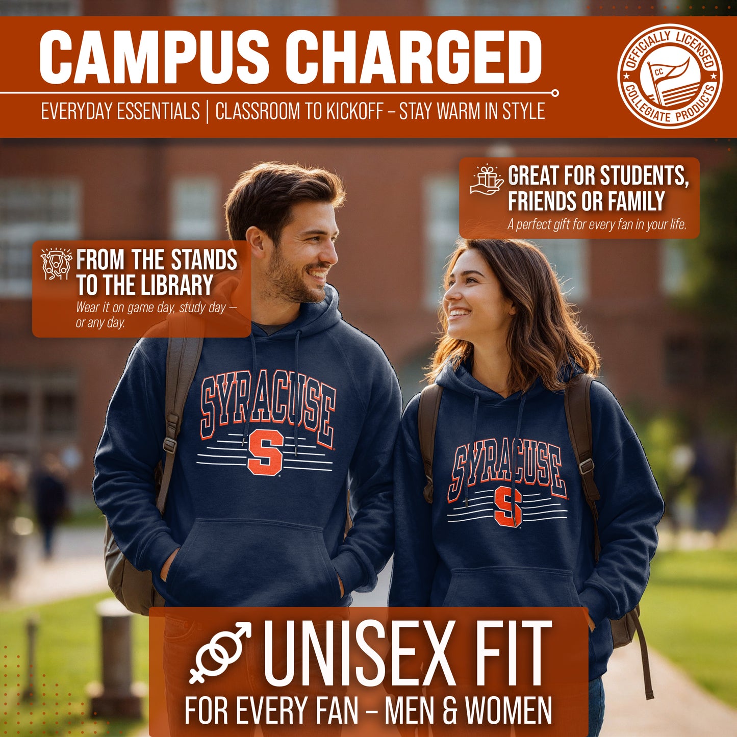 Syracuse Orange NCAA Adult Unisex Overtime Classics Hooded Fleece Sweatshirt - Navy