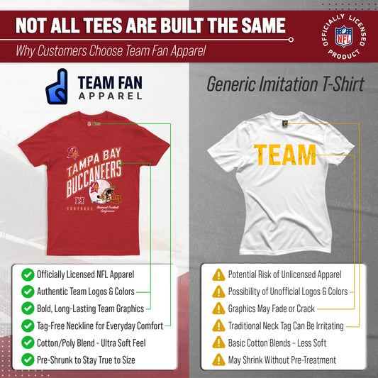 Tampa Bay Buccaneers NFL Adult Distressed Helmet Tag-Less T-Shirt - Red Heather