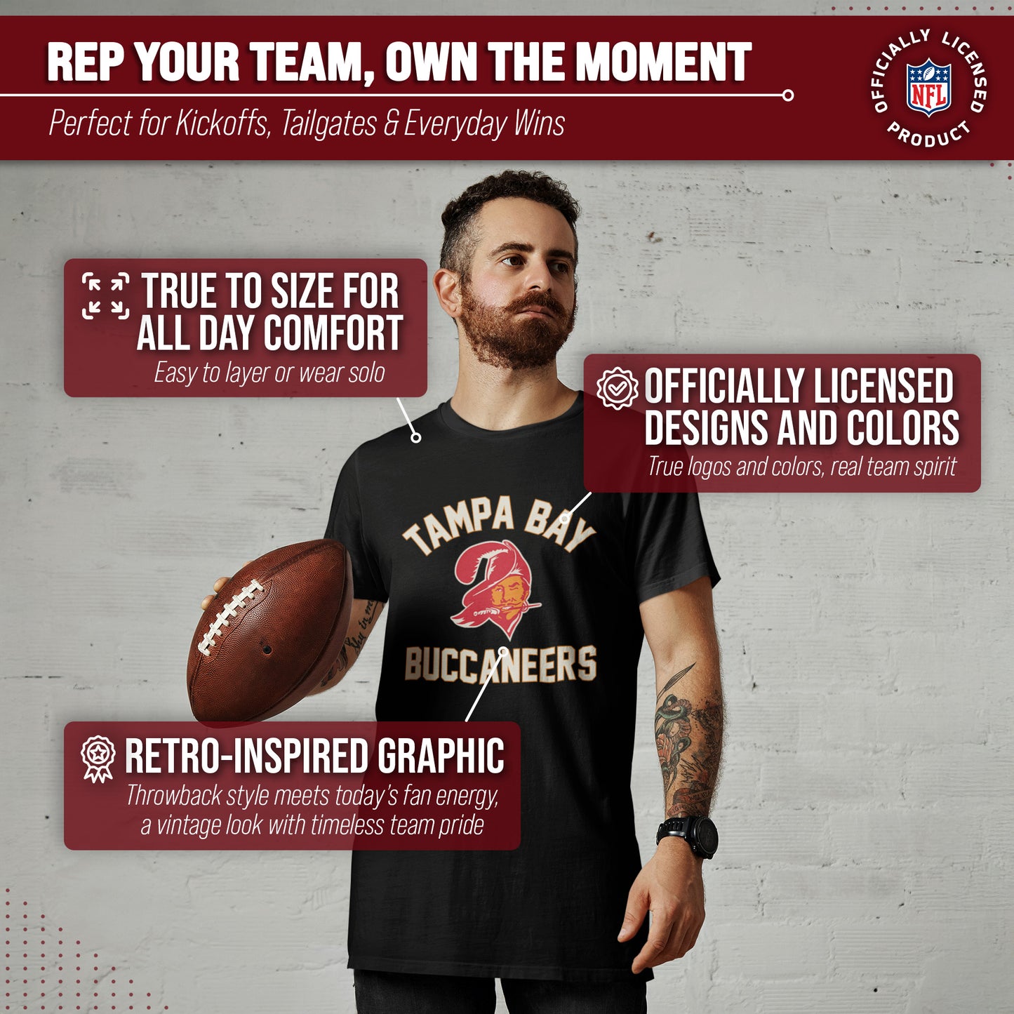 Tampa Bay Buccaneers NFL Adult Retro Gameday Unisex T-Shirt - Black