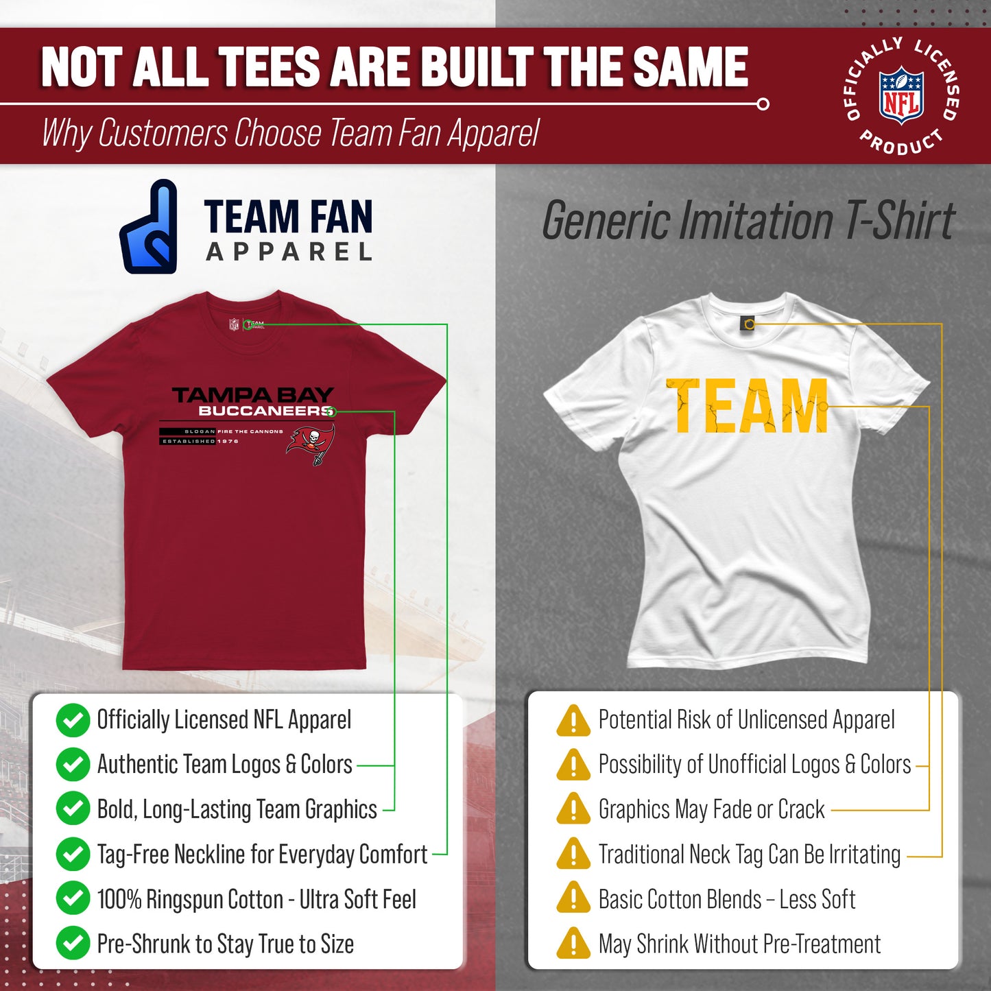 Tampa Bay Buccaneers Adult NFL Speed Stat Sheet T-Shirt - Cardinal