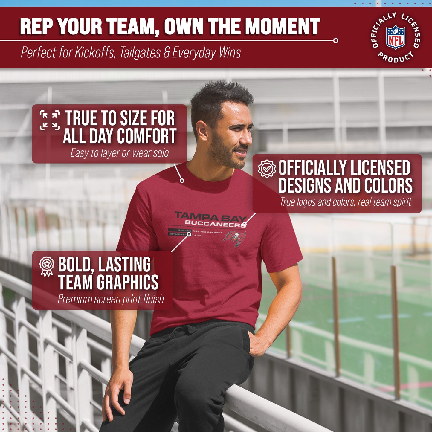 Tampa Bay Buccaneers Adult NFL Speed Stat Sheet T-Shirt - Cardinal