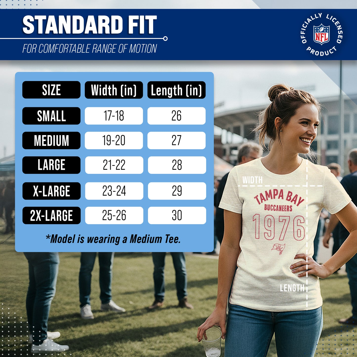 Tampa Bay Buccaneers NFL Womens Big Date Tag-Less T-Shirt - Natural