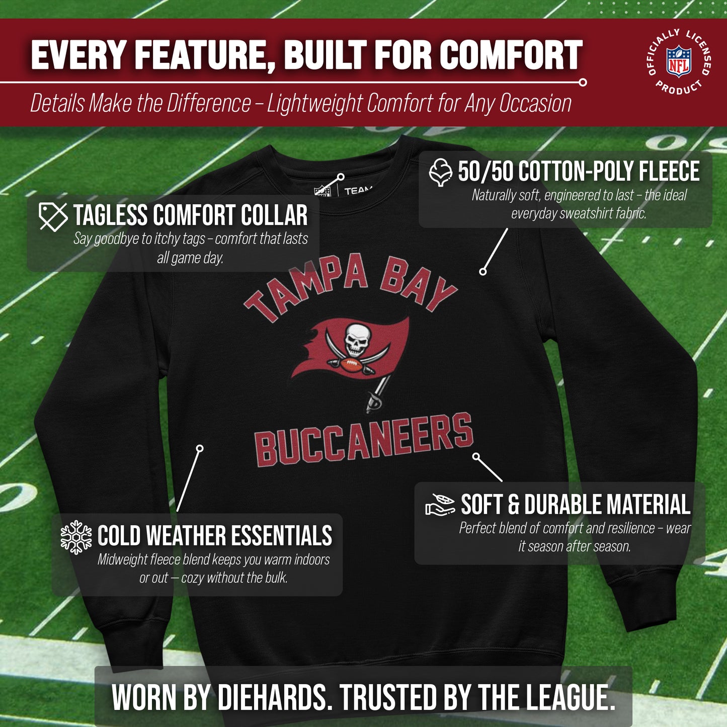 Tampa Bay Buccaneers NFL Adult Gameday Football Crewneck Sweatshirt - Black