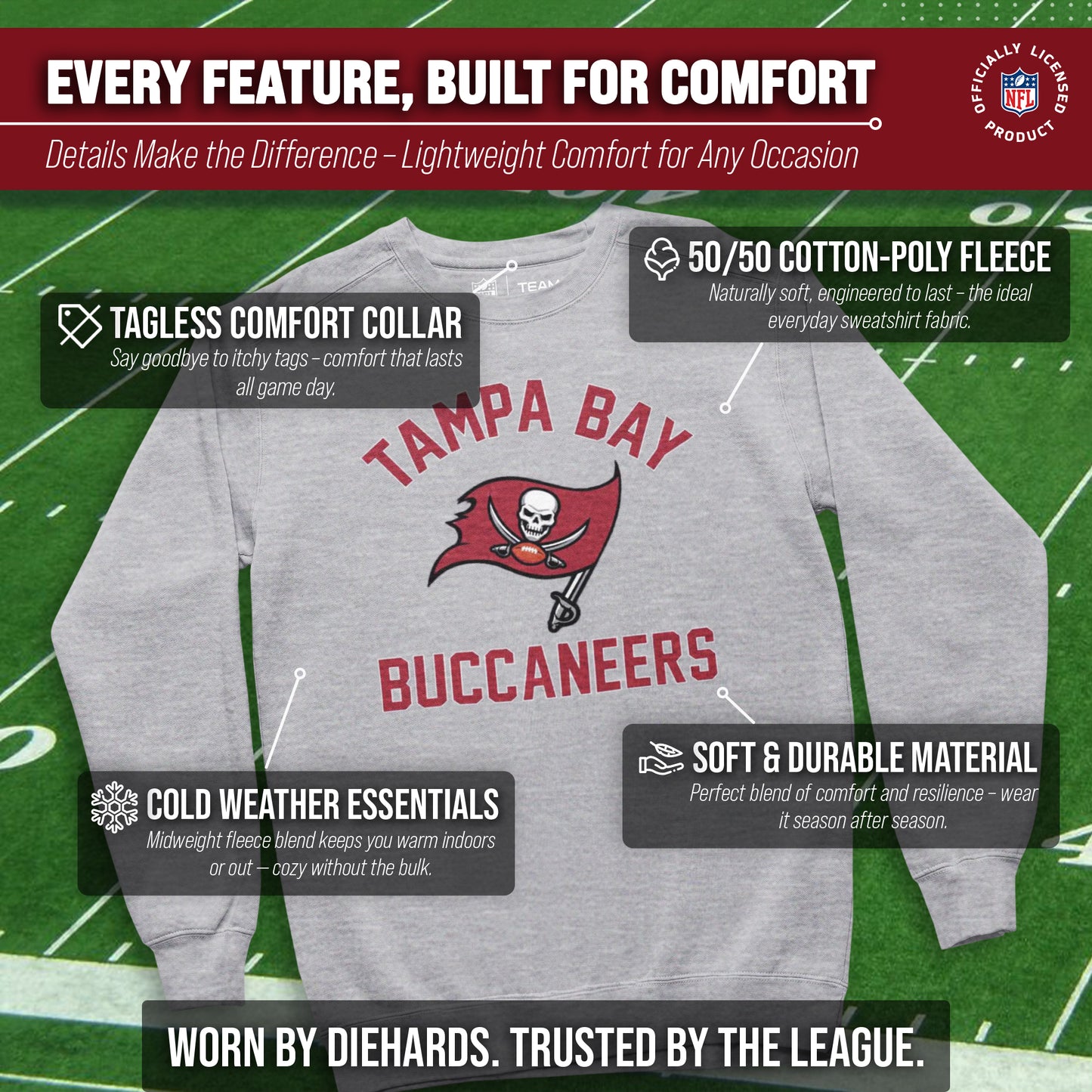 Tampa Bay Buccaneers NFL Adult Gameday Football Crewneck Sweatshirt - Gray