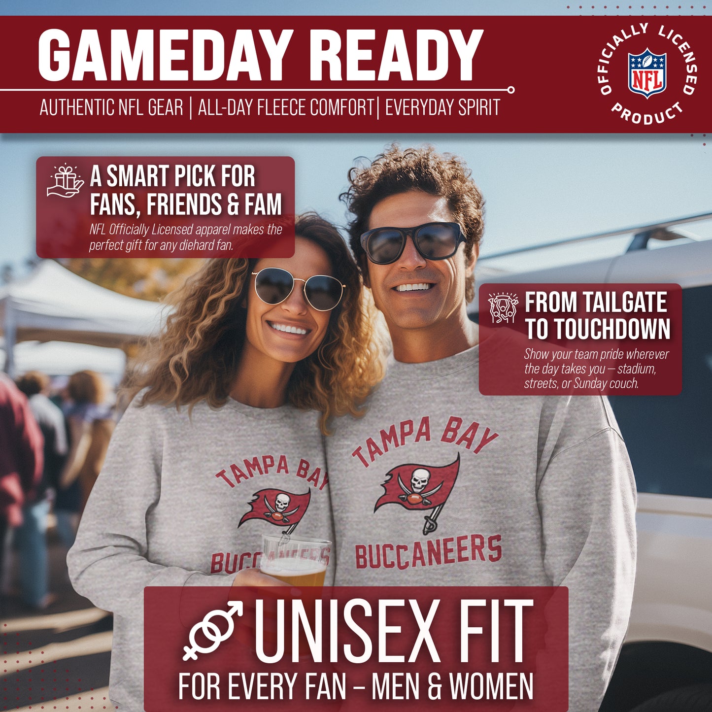 Tampa Bay Buccaneers NFL Adult Gameday Football Crewneck Sweatshirt - Gray