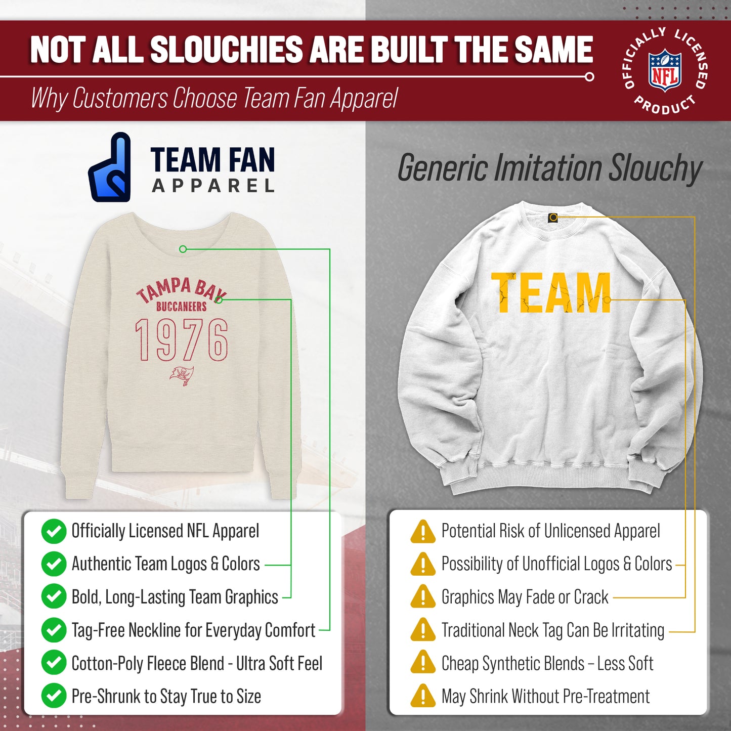 Tampa Bay Buccaneers NFL Womens Big Date Slouchy Crewneck - Natural