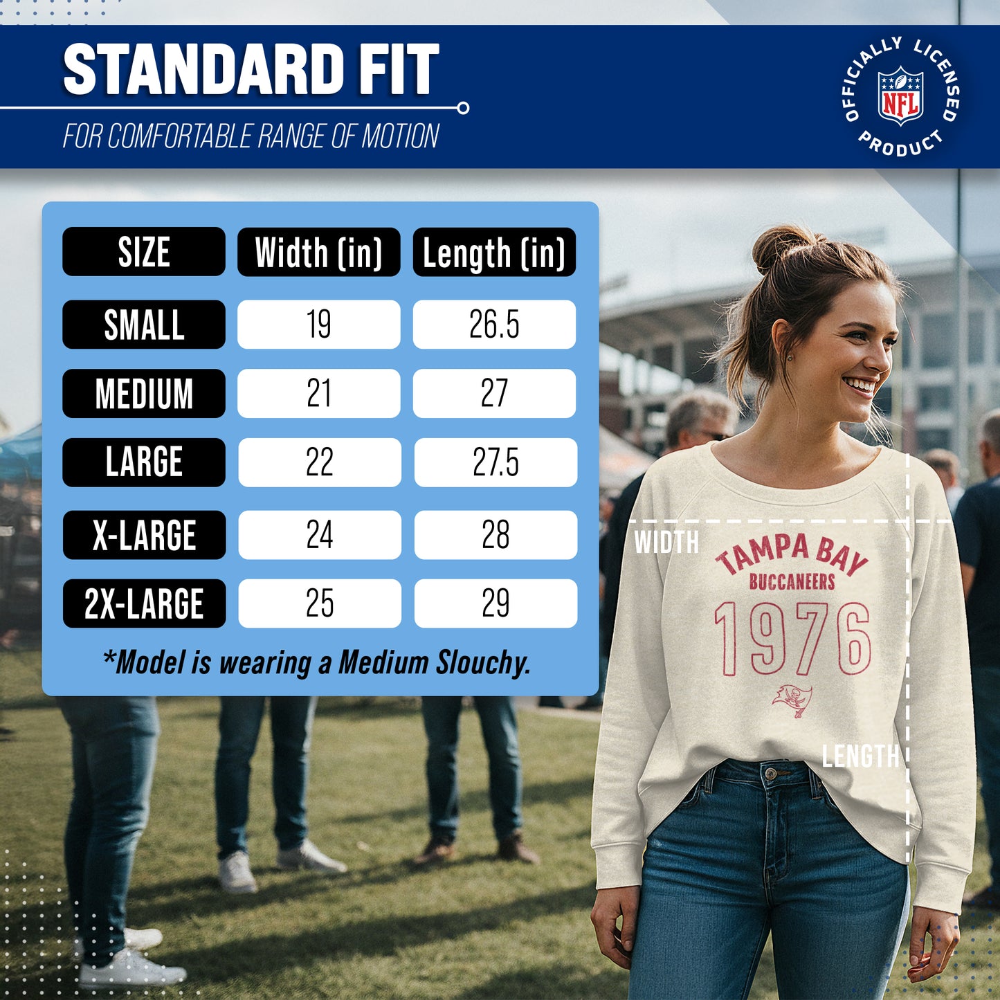 Tampa Bay Buccaneers NFL Womens Big Date Slouchy Crewneck - Natural