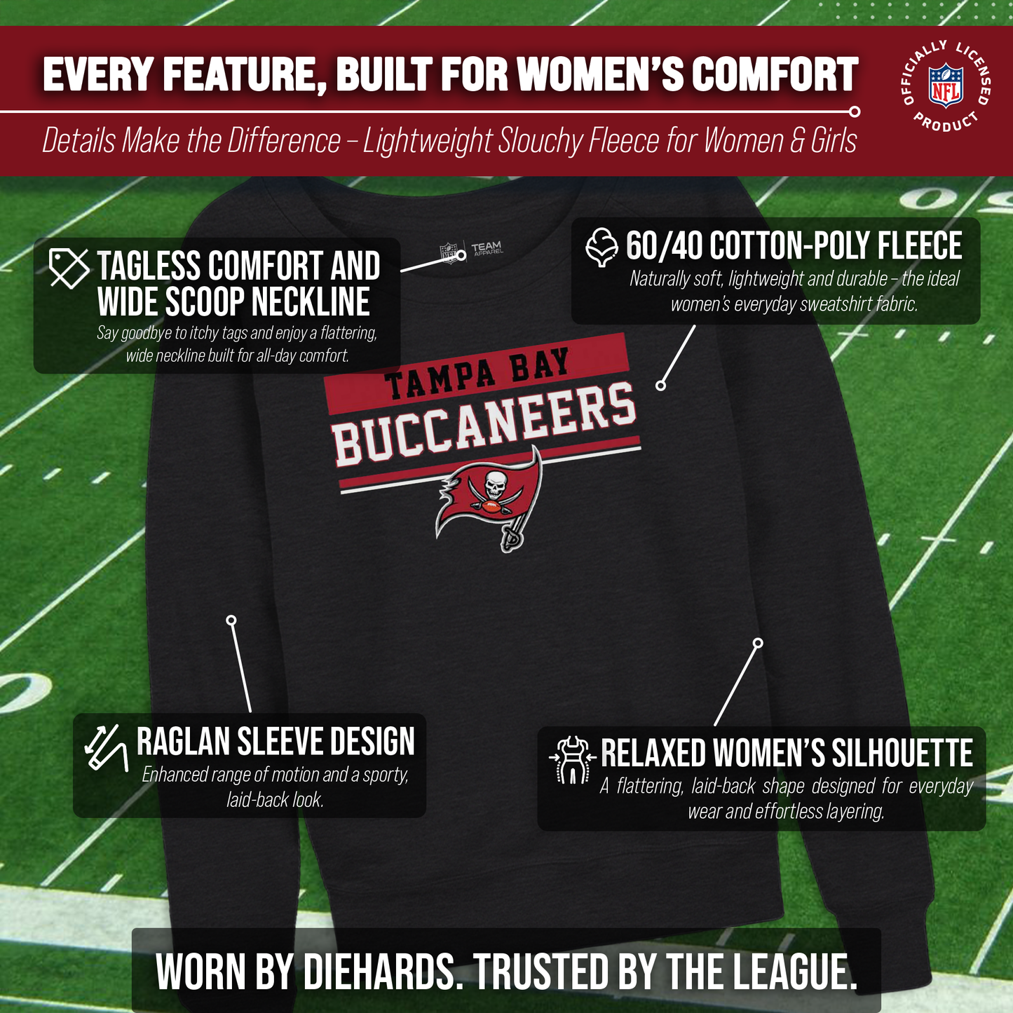 Tampa Bay Buccaneers NFL Womens Charcoal Crew Neck Football Apparel - Charcoal