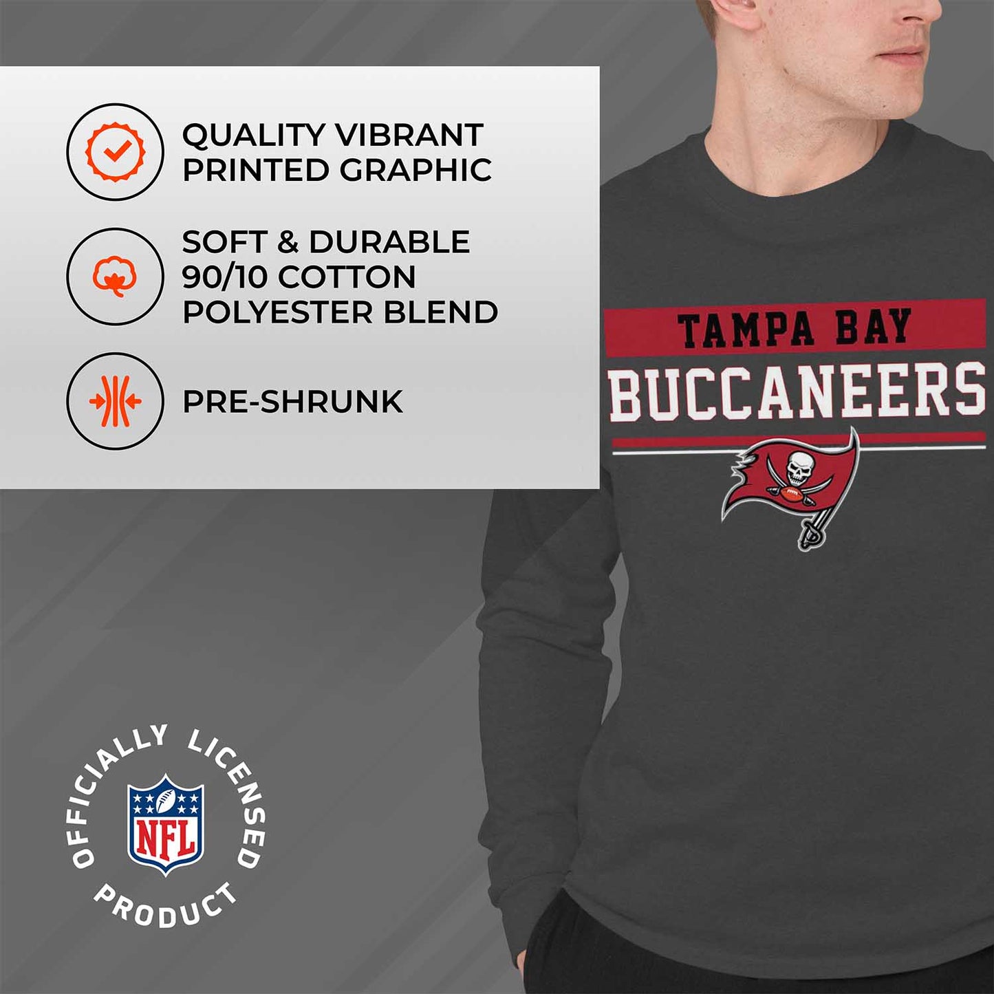 Tampa Bay Buccaneers NFL Adult Charcoal Long Sleeve T Shirt - Charcoal