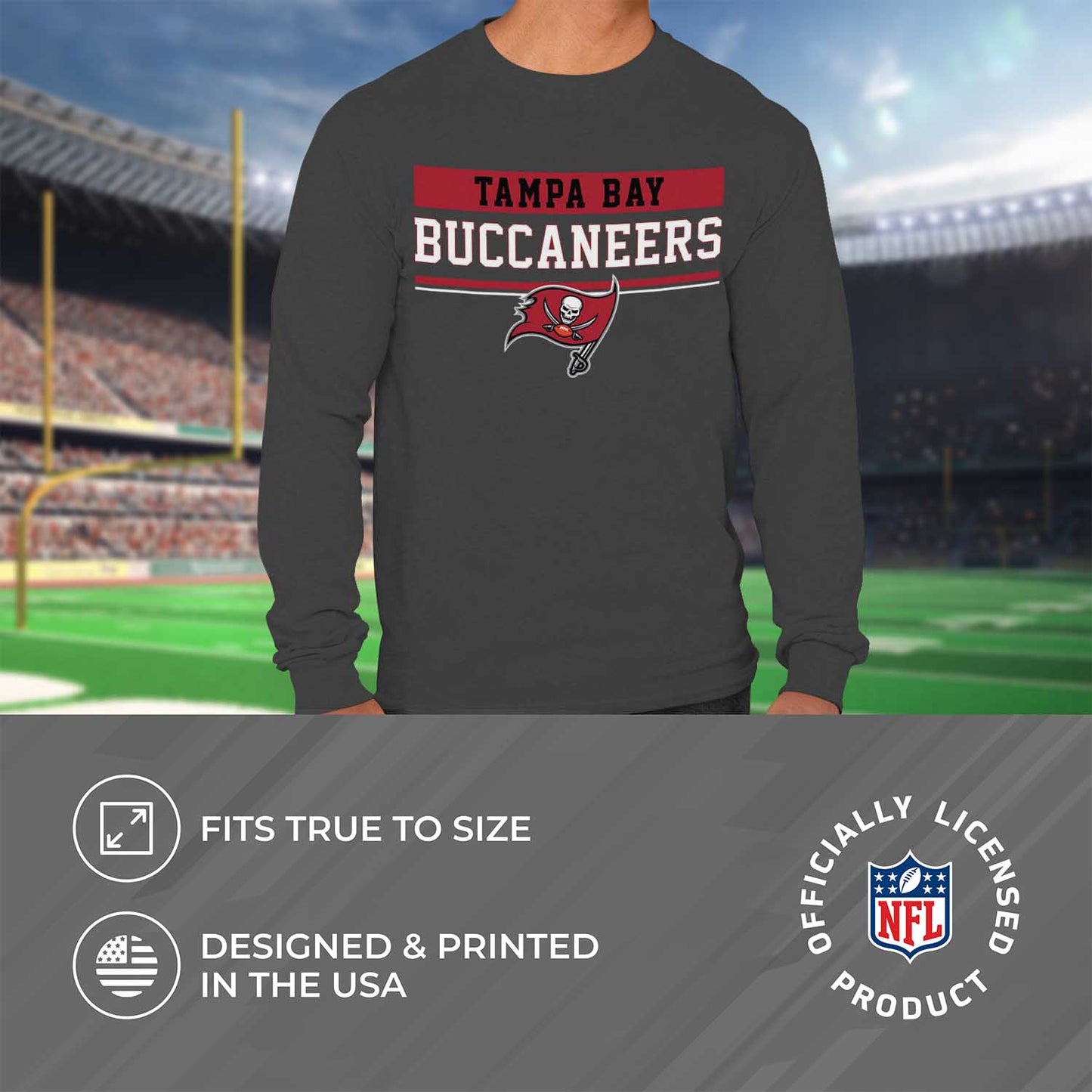Tampa Bay Buccaneers NFL Adult Charcoal Long Sleeve T Shirt - Charcoal