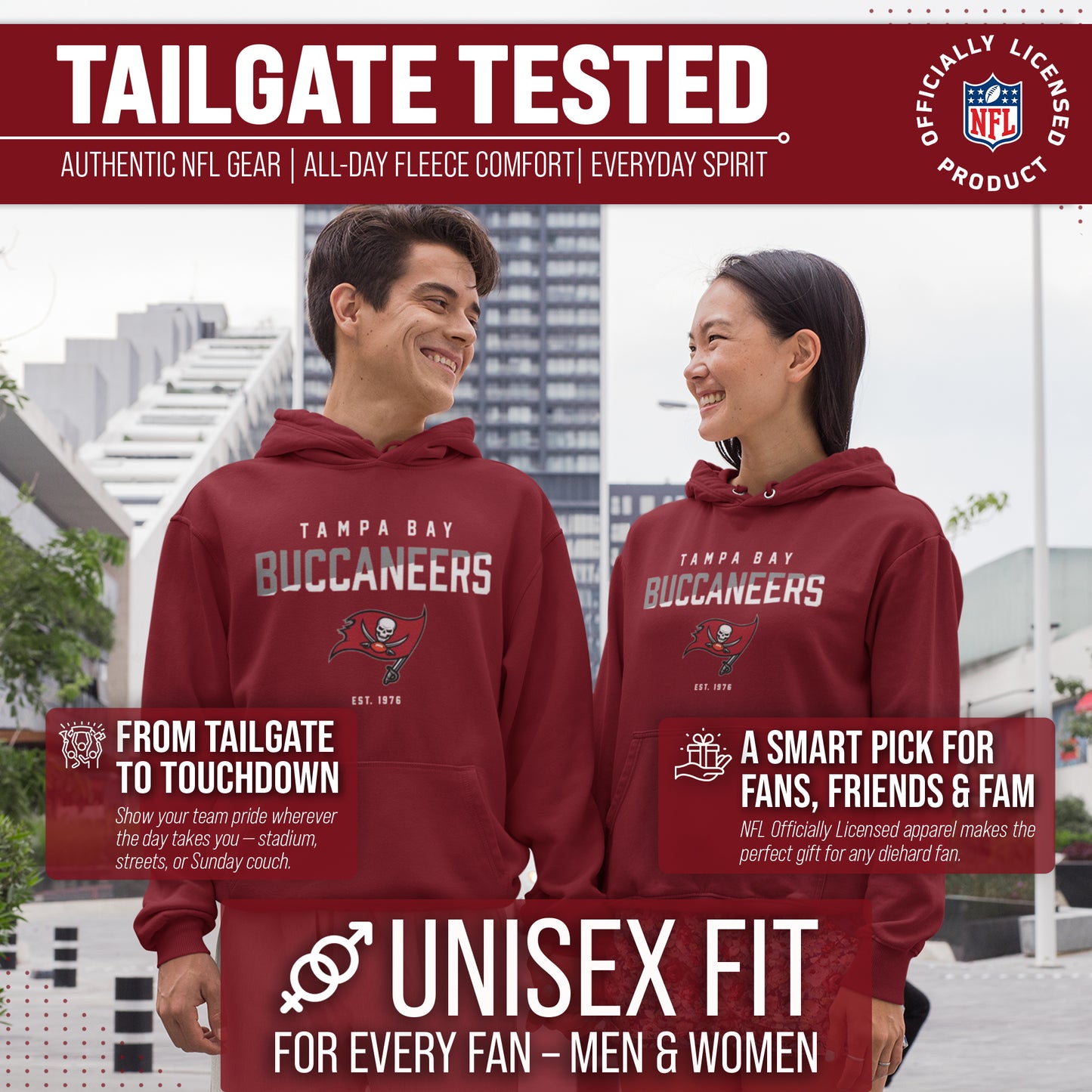 Tampa Bay Buccaneers Adult NFL Diagonal Fade Fleece Hooded Sweatshirt - Cardinal