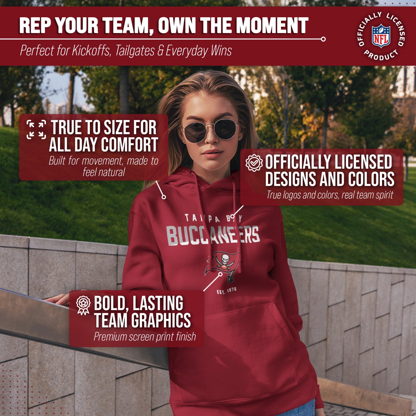 Tampa Bay Buccaneers Adult NFL Diagonal Fade Fleece Hooded Sweatshirt - Cardinal