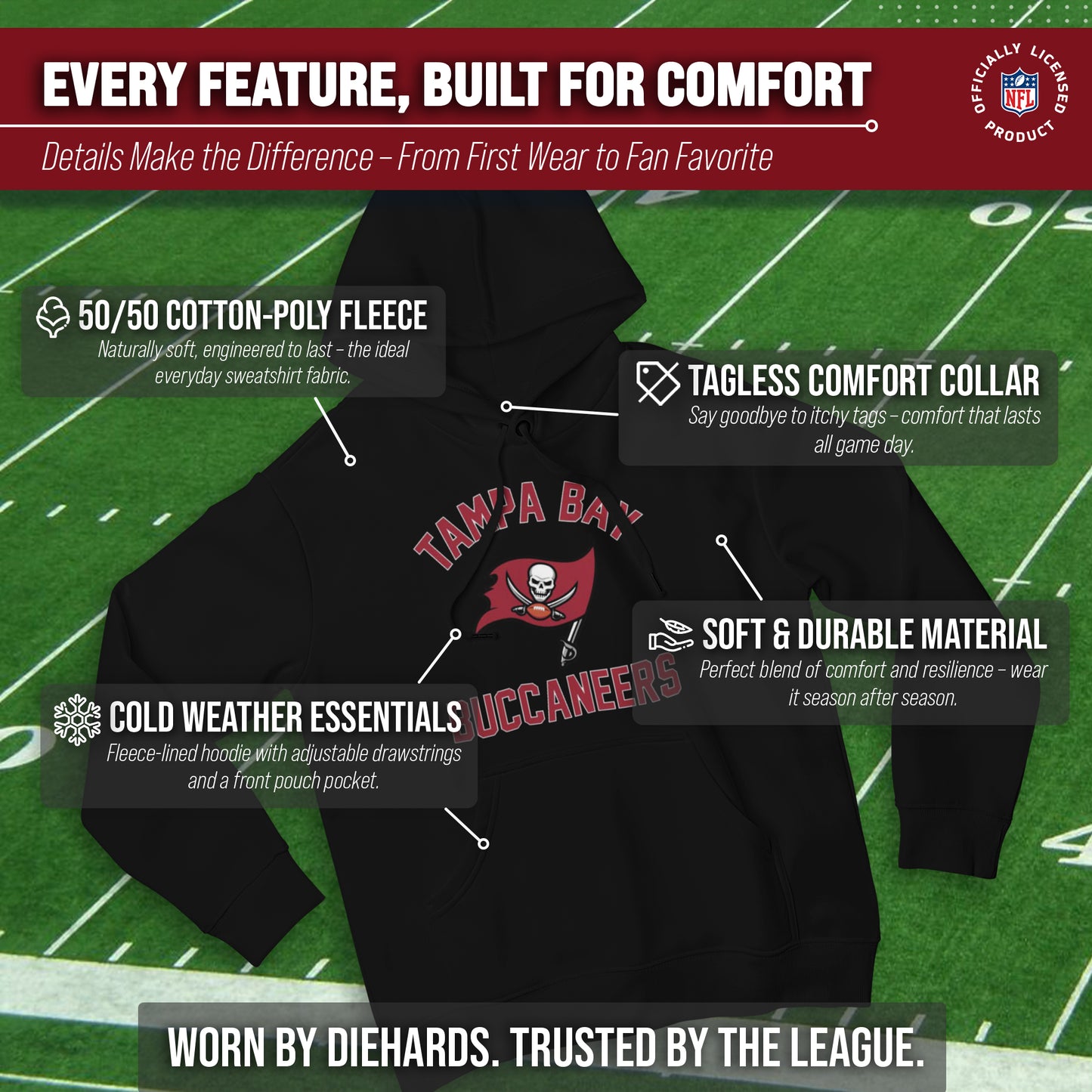 Tampa Bay Buccaneers NFL Adult Gameday Hooded Sweatshirt - Black