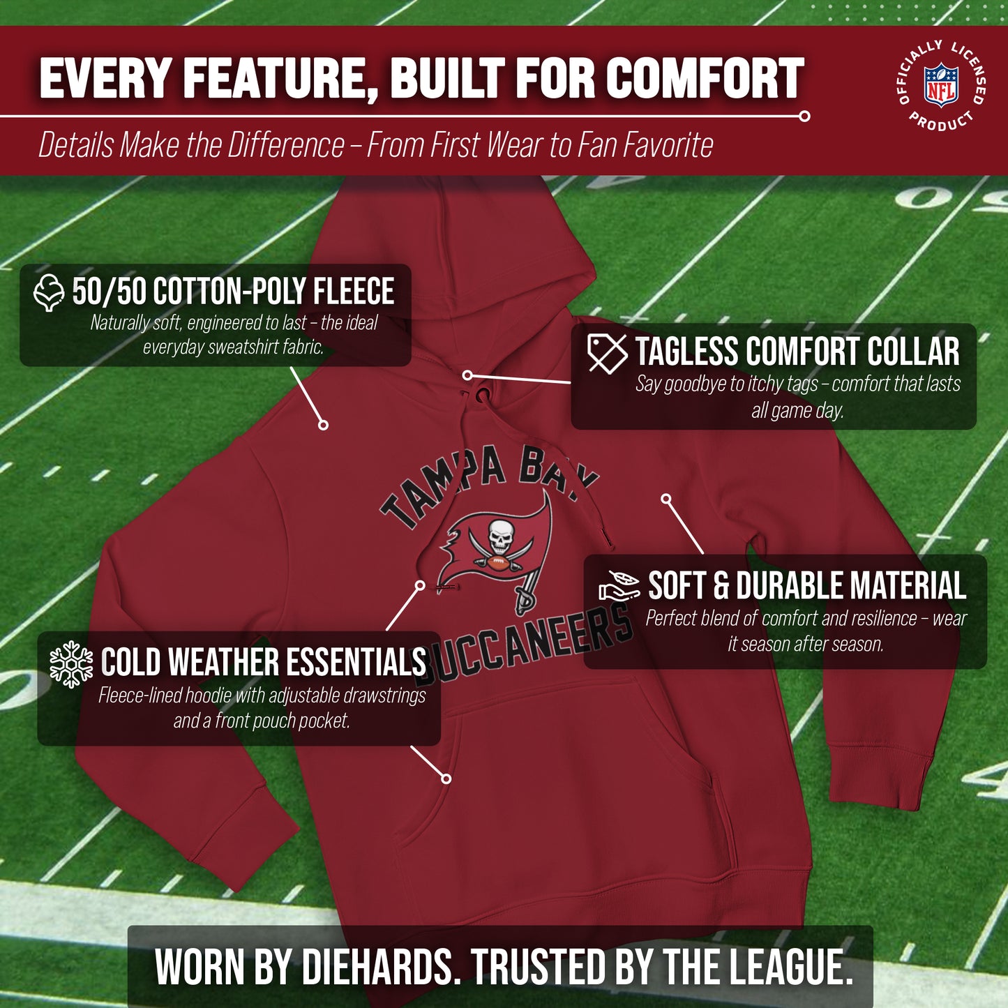 Tampa Bay Buccaneers NFL Adult Gameday Hooded Sweatshirt - Cardinal