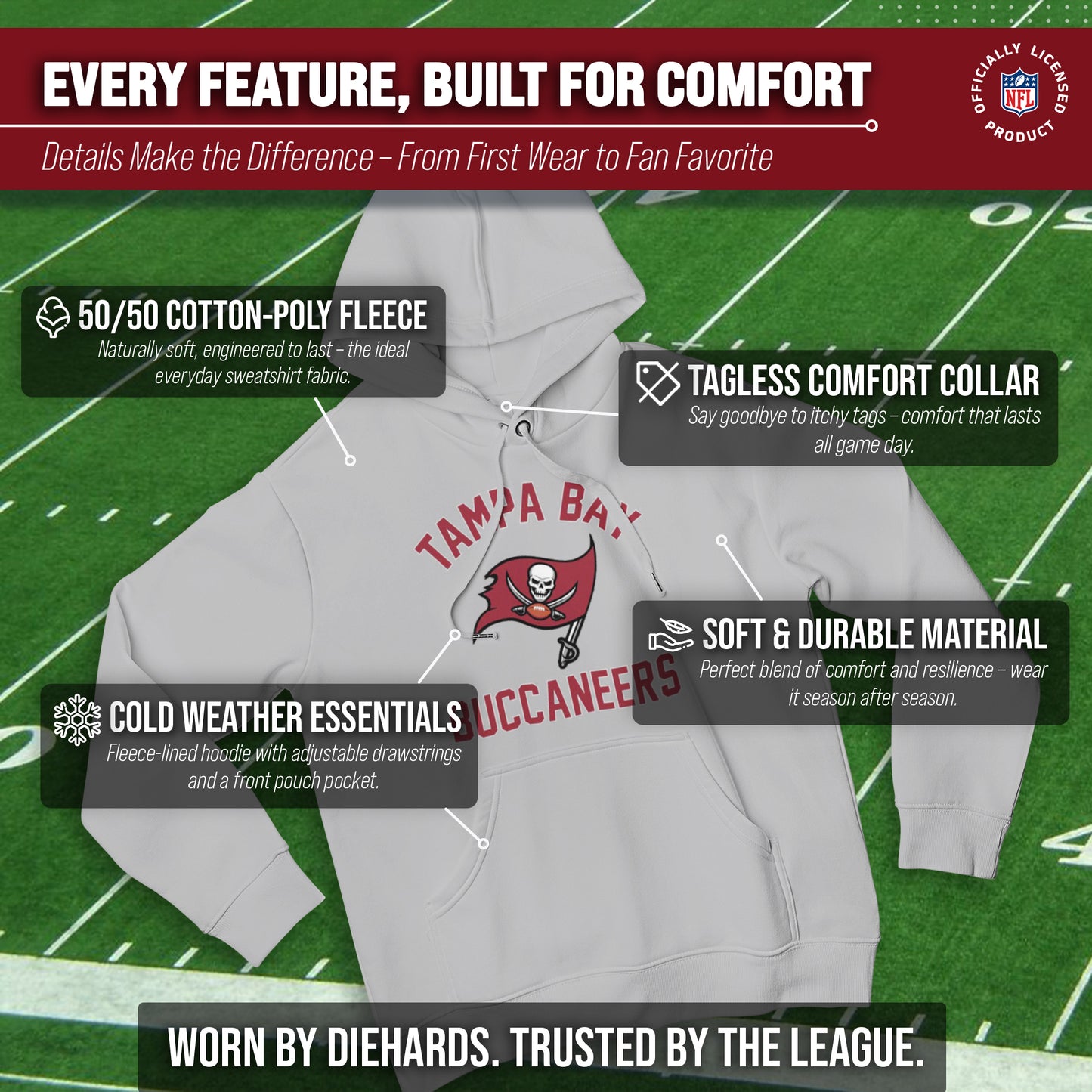Tampa Bay Buccaneers NFL Adult Gameday Hooded Sweatshirt - Gray