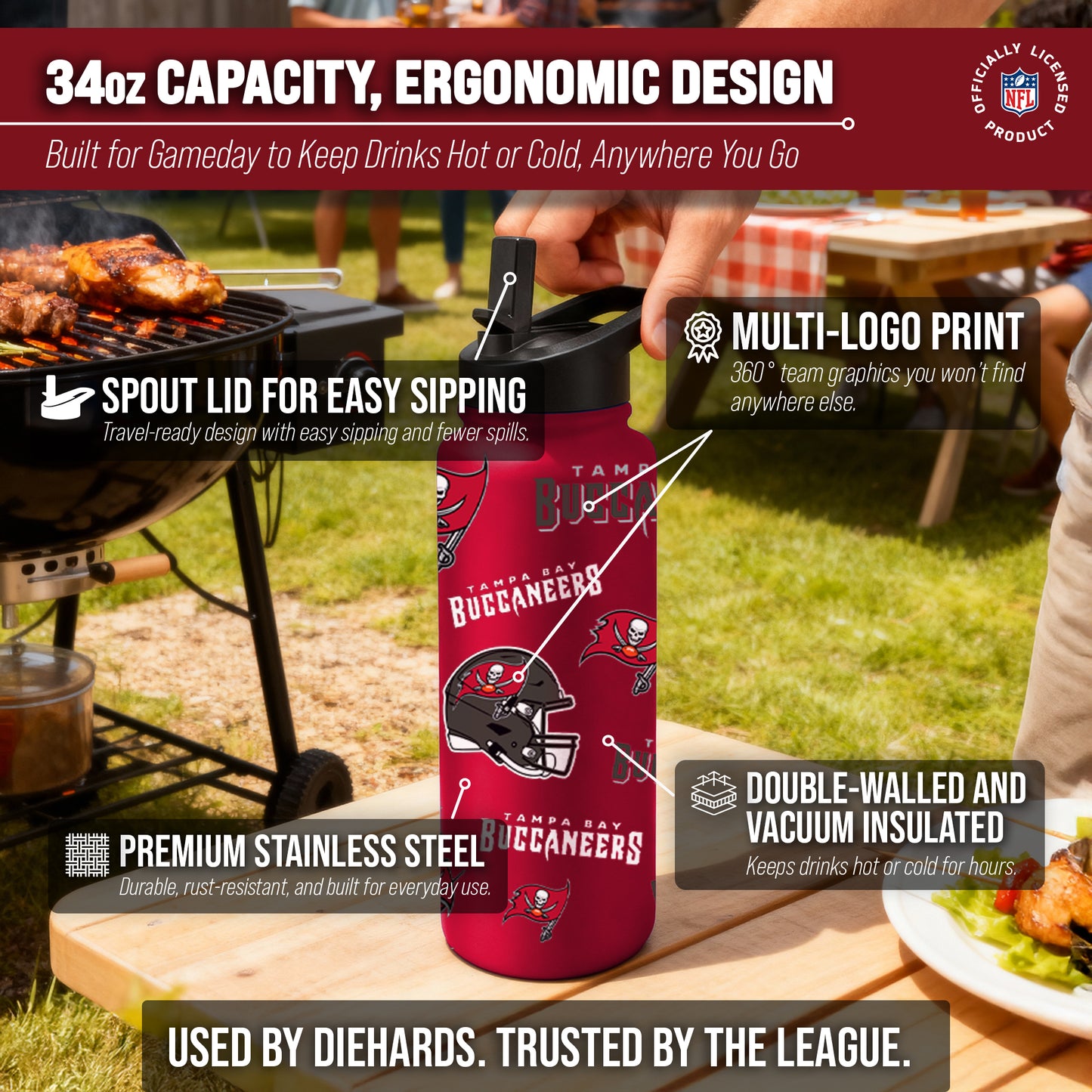 Tampa Bay Buccaneers NFL 34Oz Native Quencher Water Bottle - Red