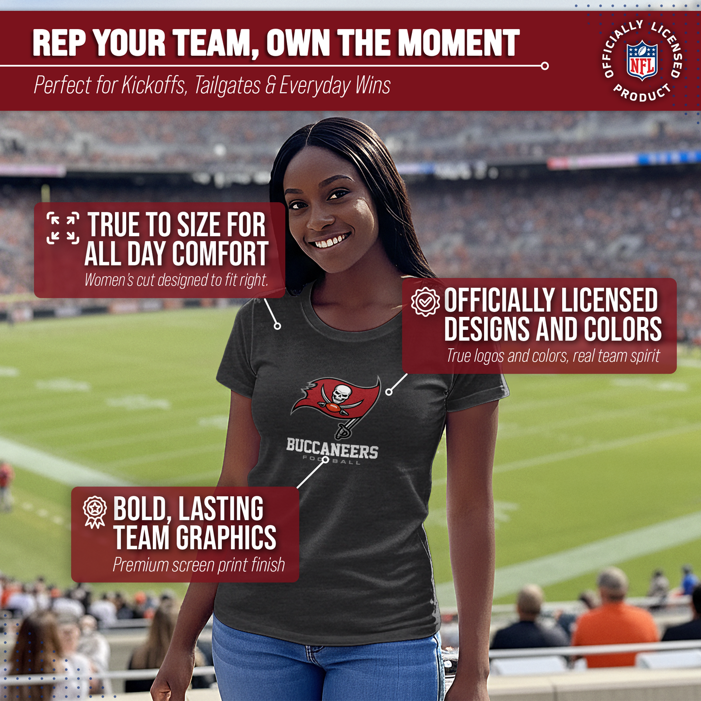 Tampa Bay Buccaneers Women's NFL Ultimate Fan Logo Short Sleeve T-Shirt - Black