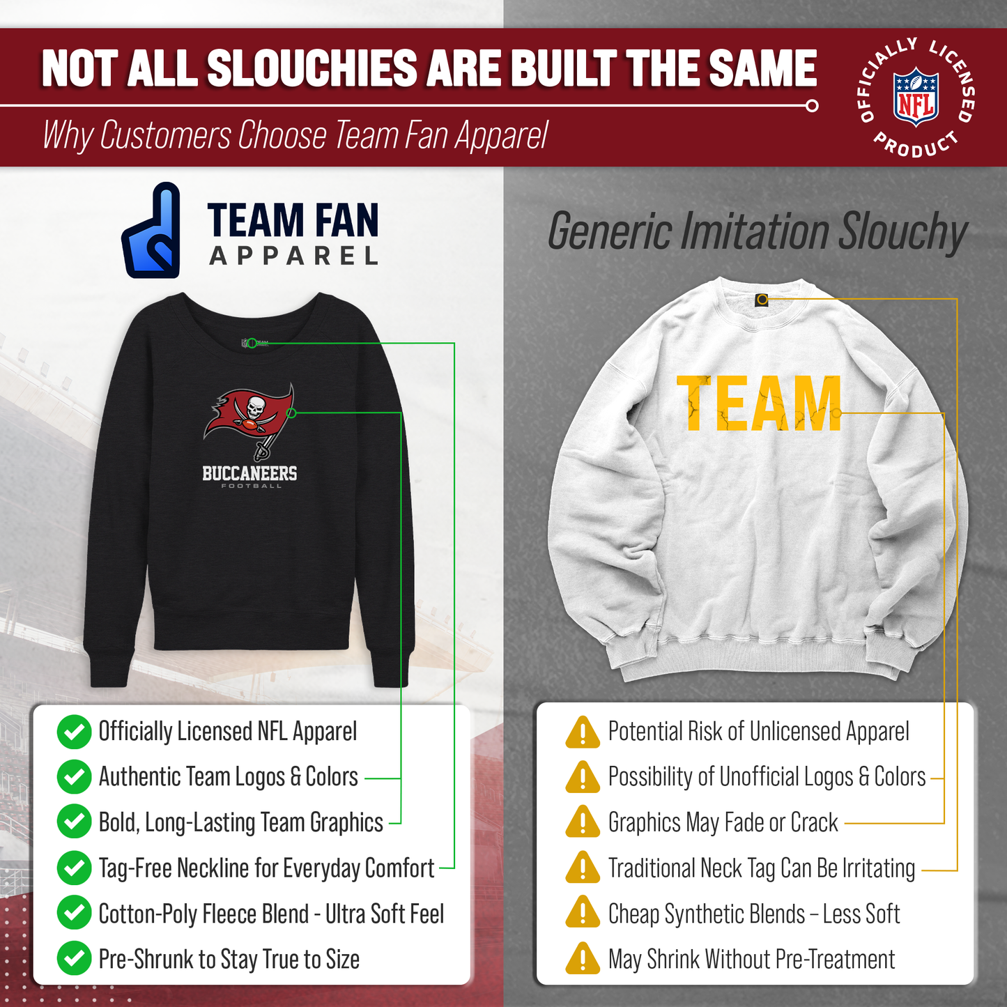 Tampa Bay Buccaneers Women's NFL Ultimate Fan Logo Slouchy Crewneck -Tagless Fleece Lightweight Pullover - Charcoal