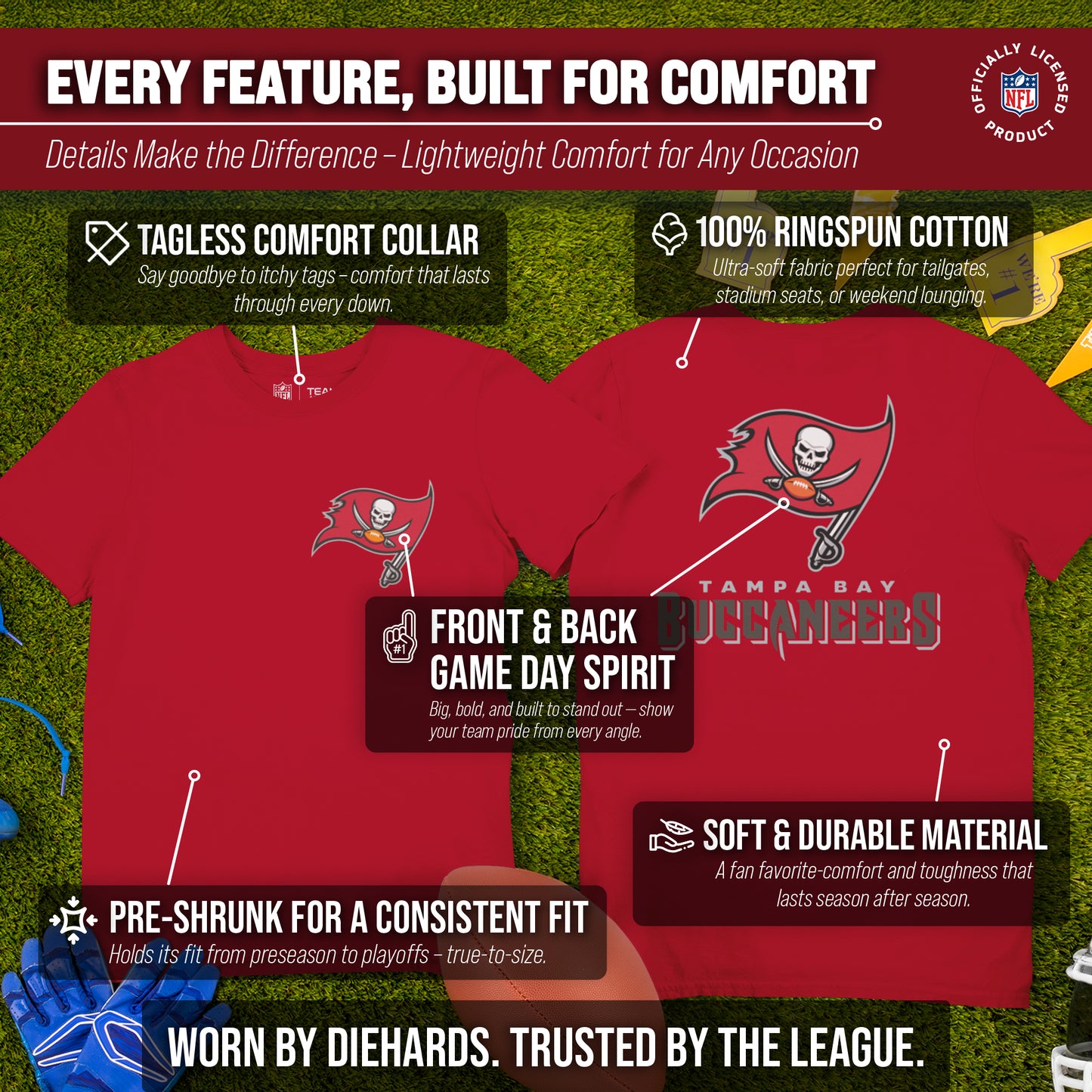 Tampa Bay Buccaneers NFL Pro Football Final Countdown Adult Cotton-Poly Short Sleeved T-Shirt For Men & Women - Cardinal