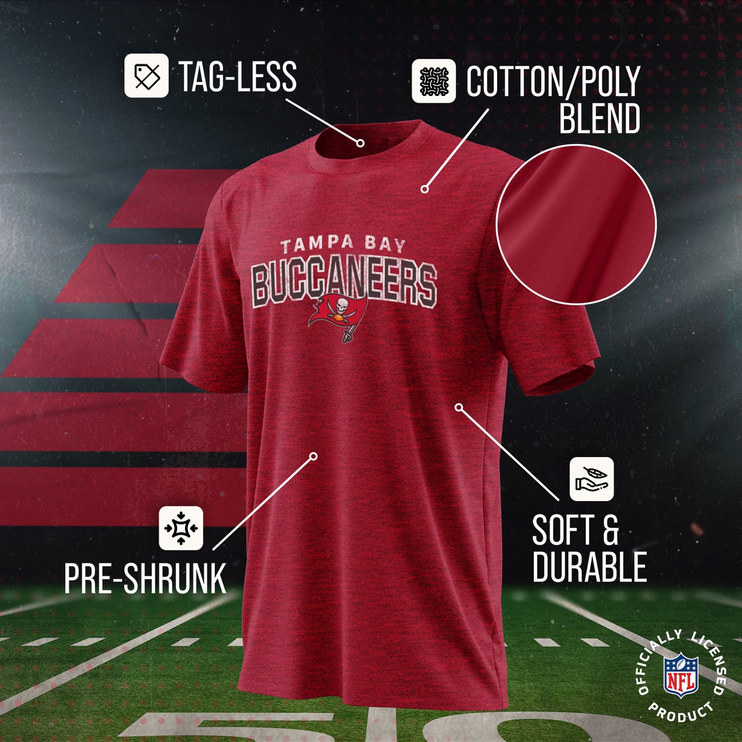 Tampa Bay Buccaneers NFL Youth Starting Fresh Tee- Pro Football Tag-Less T-Shirt For Boys & Girls - Red