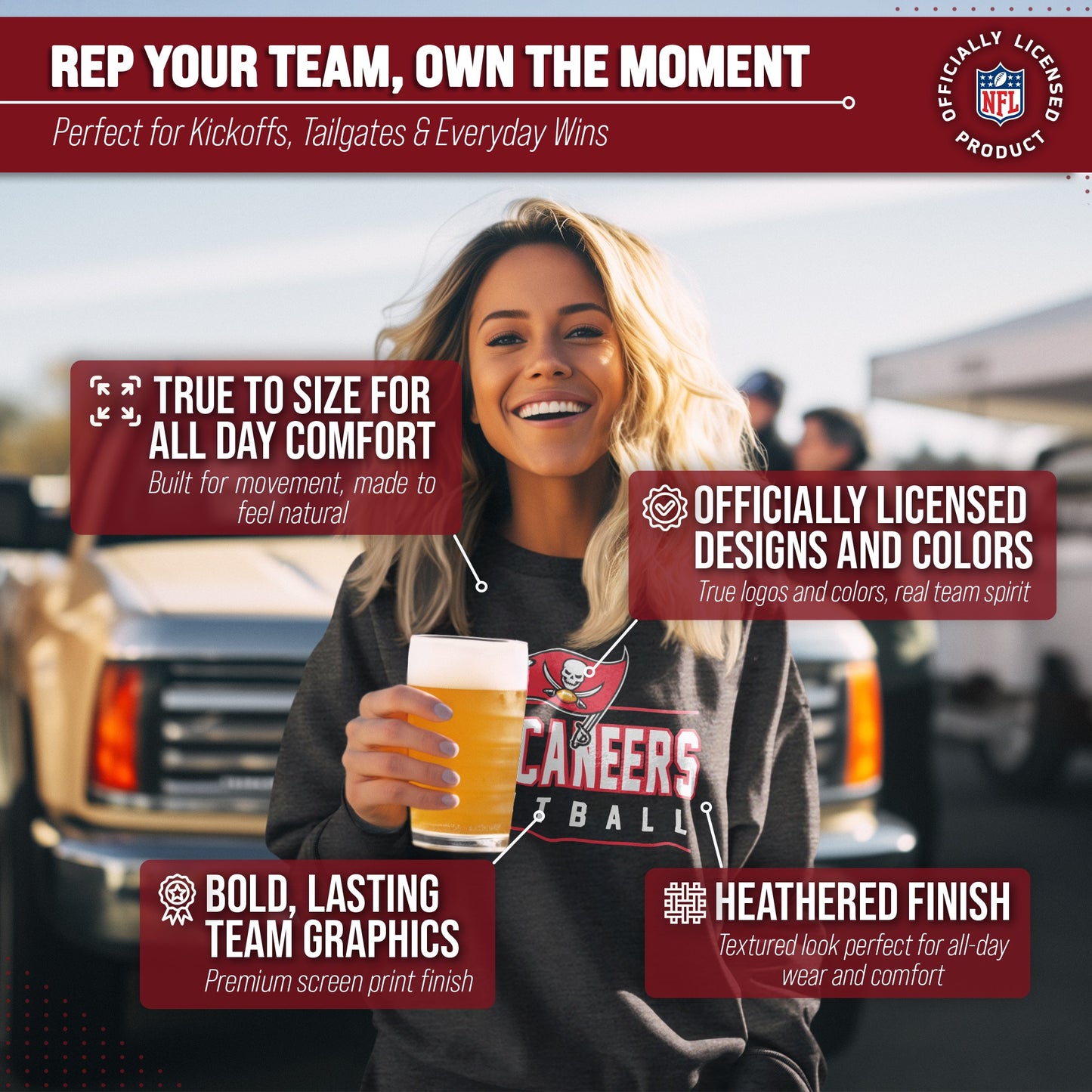 Tampa Bay Buccaneers NFL Adult True Fan Crewneck Sweatshirt - Charcoal