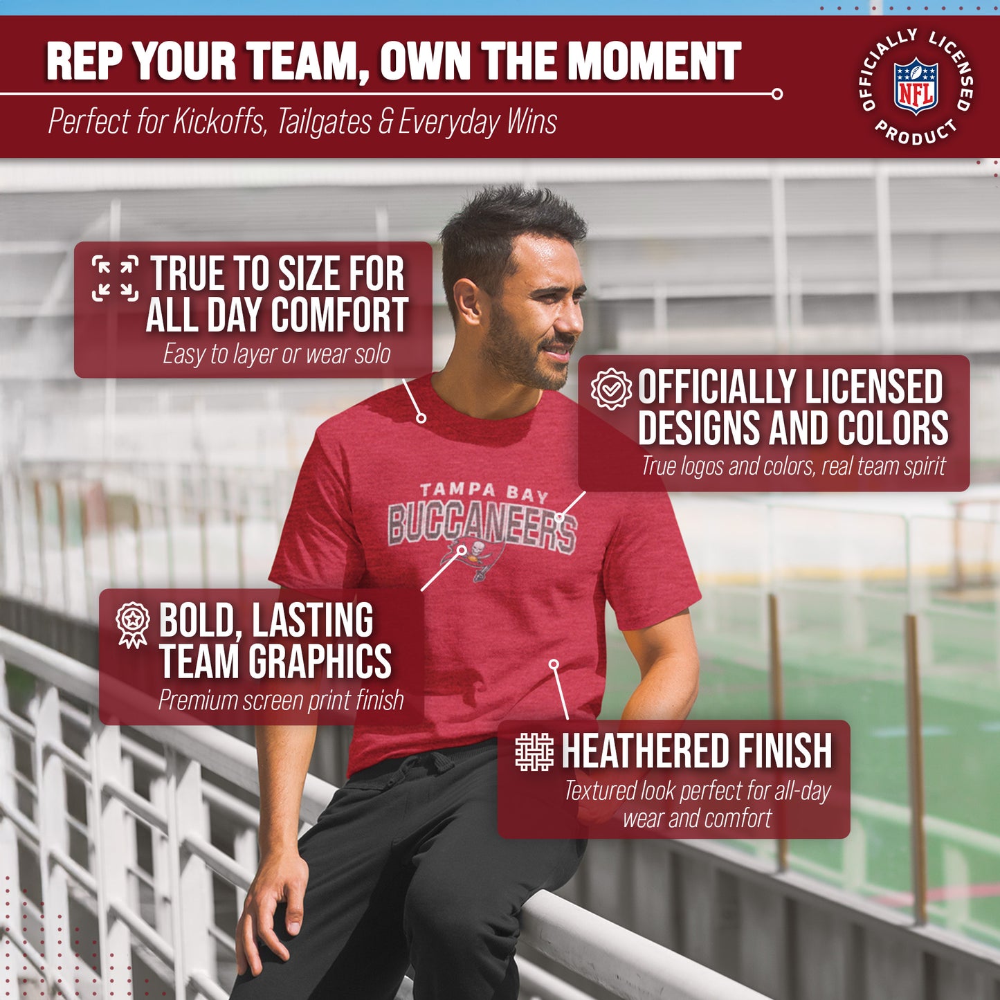 Tampa Bay Buccaneers NFL Starting Fresh Short Sleeve Heather T-Shirt - Cardinal