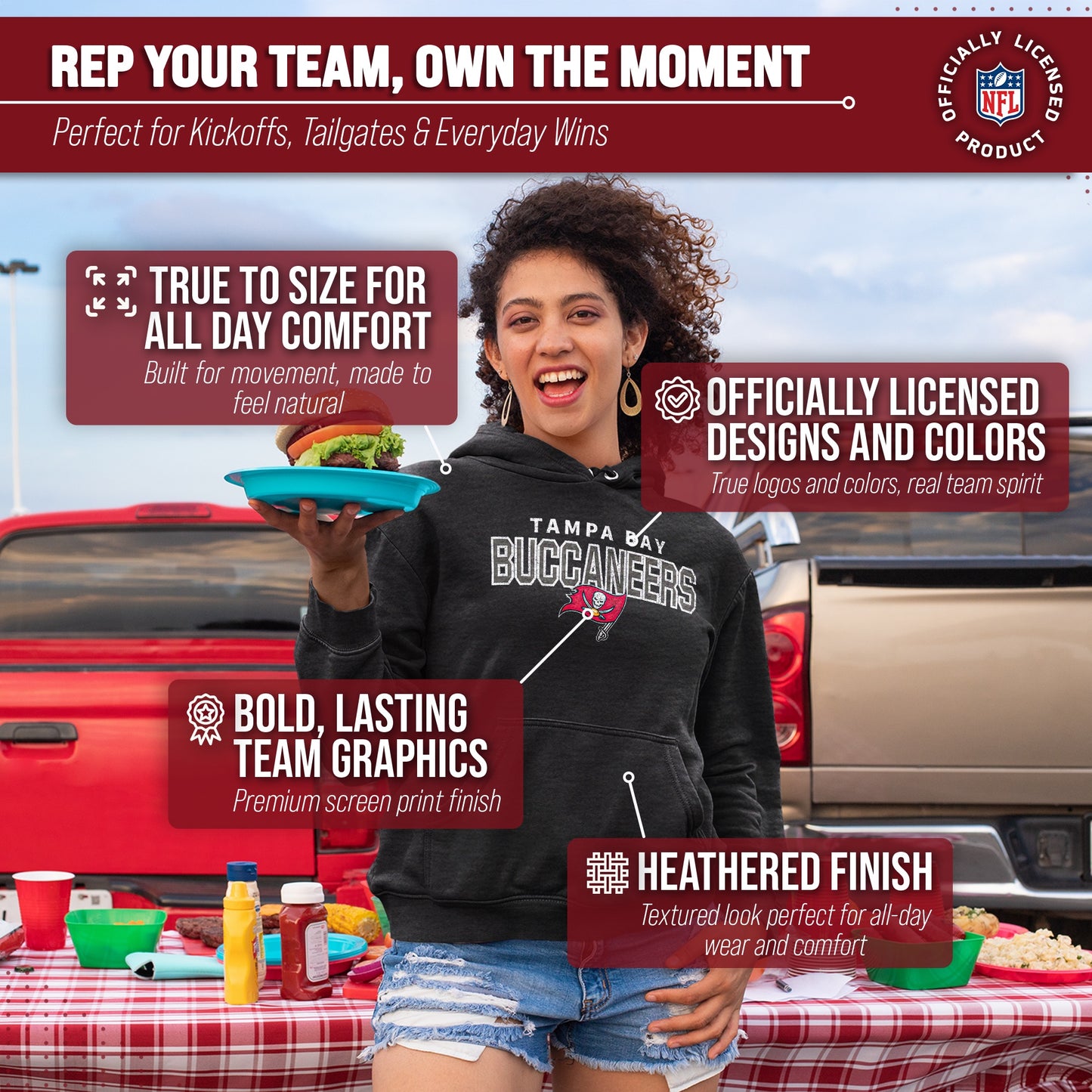 Tampa Bay Buccaneers NFL Adult Unisex Starting Fresh Ultra Soft Fleece Hooded Sweatshirt - Black Heather