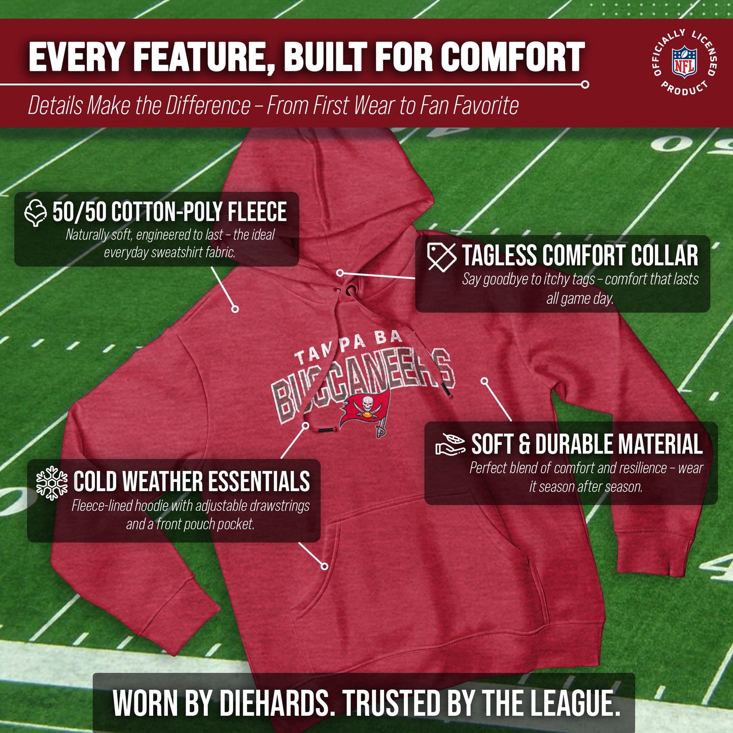 Tampa Bay Buccaneers NFL Adult Unisex Starting Fresh Ultra Soft Fleece Hooded Sweatshirt - Cardinal