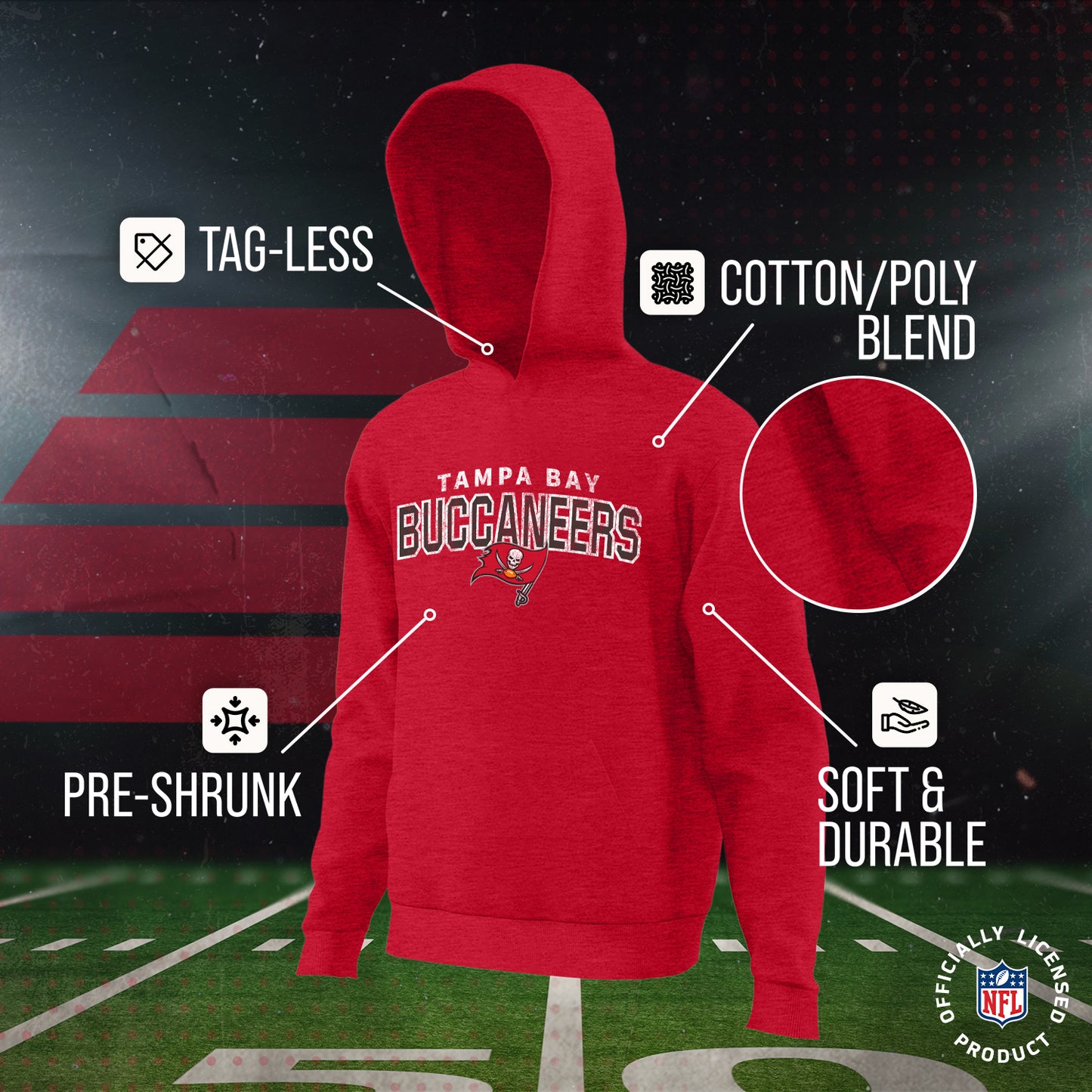 Tampa Bay Buccaneers NFL Youth Starting Fresh Hoodie- Pro Football Sweatshirt for Boys and Girls - Red