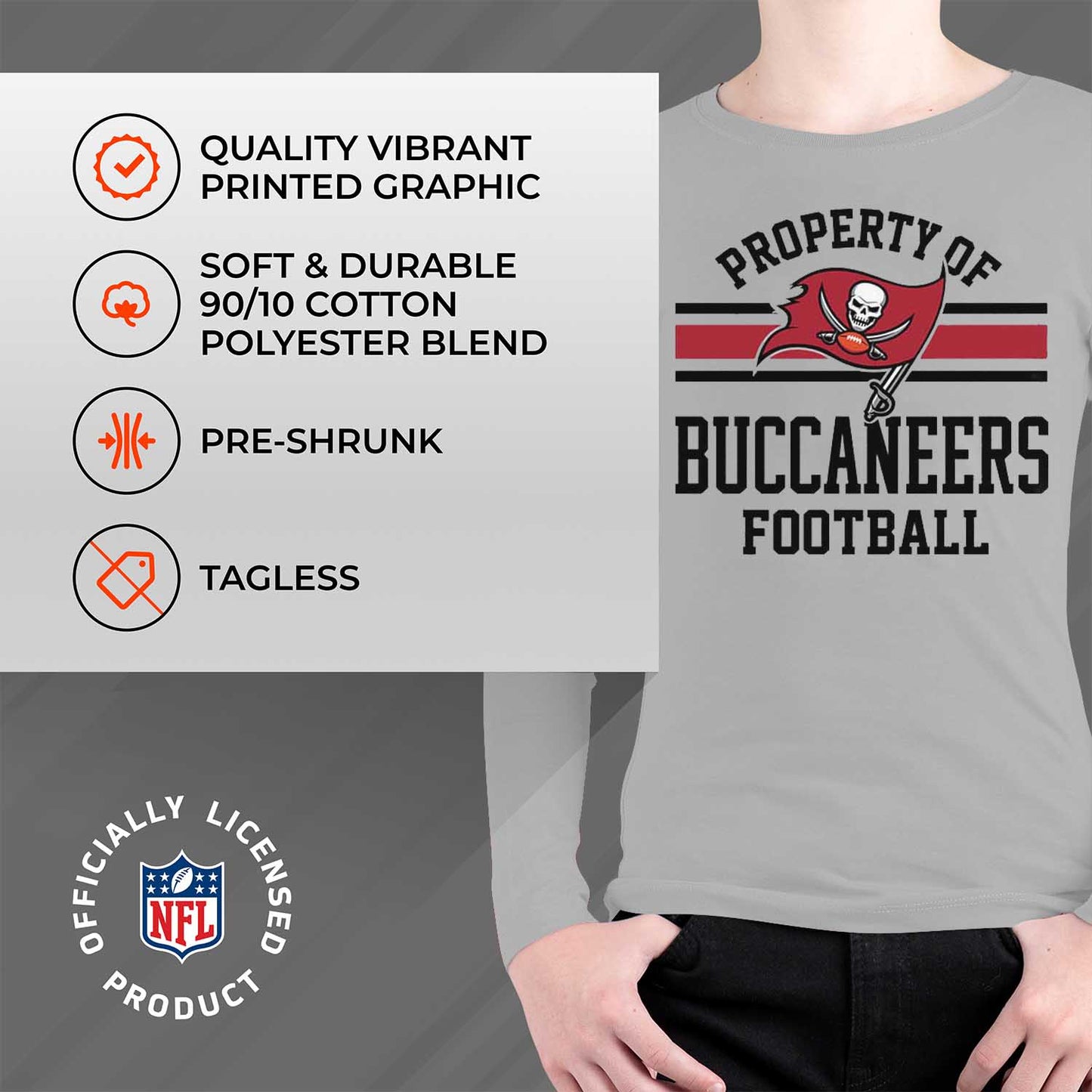 Tampa Bay Buccaneers NFL Youth Property Of Long Sleeve Lightweight T Shirt - Sport Gray