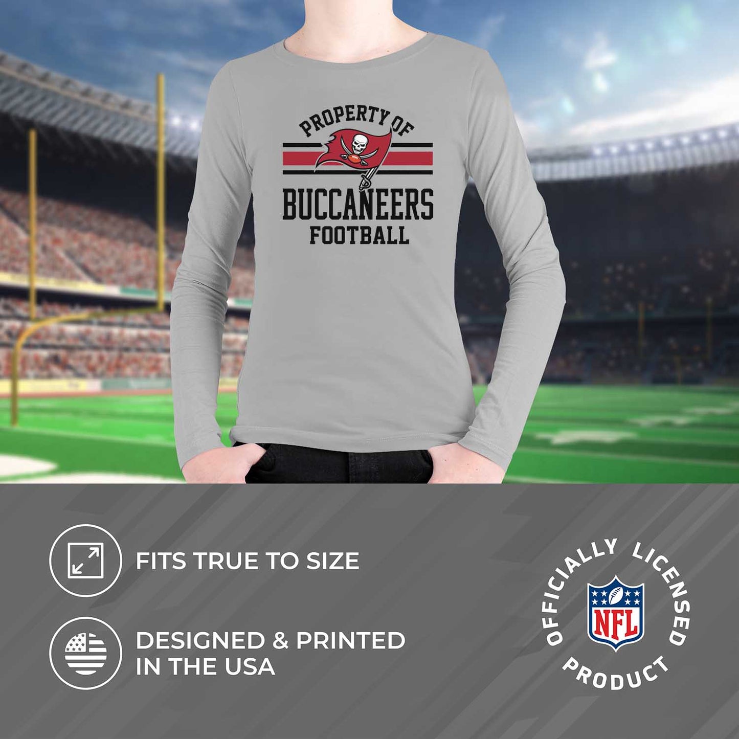 Tampa Bay Buccaneers NFL Youth Property Of Long Sleeve Lightweight T Shirt - Sport Gray