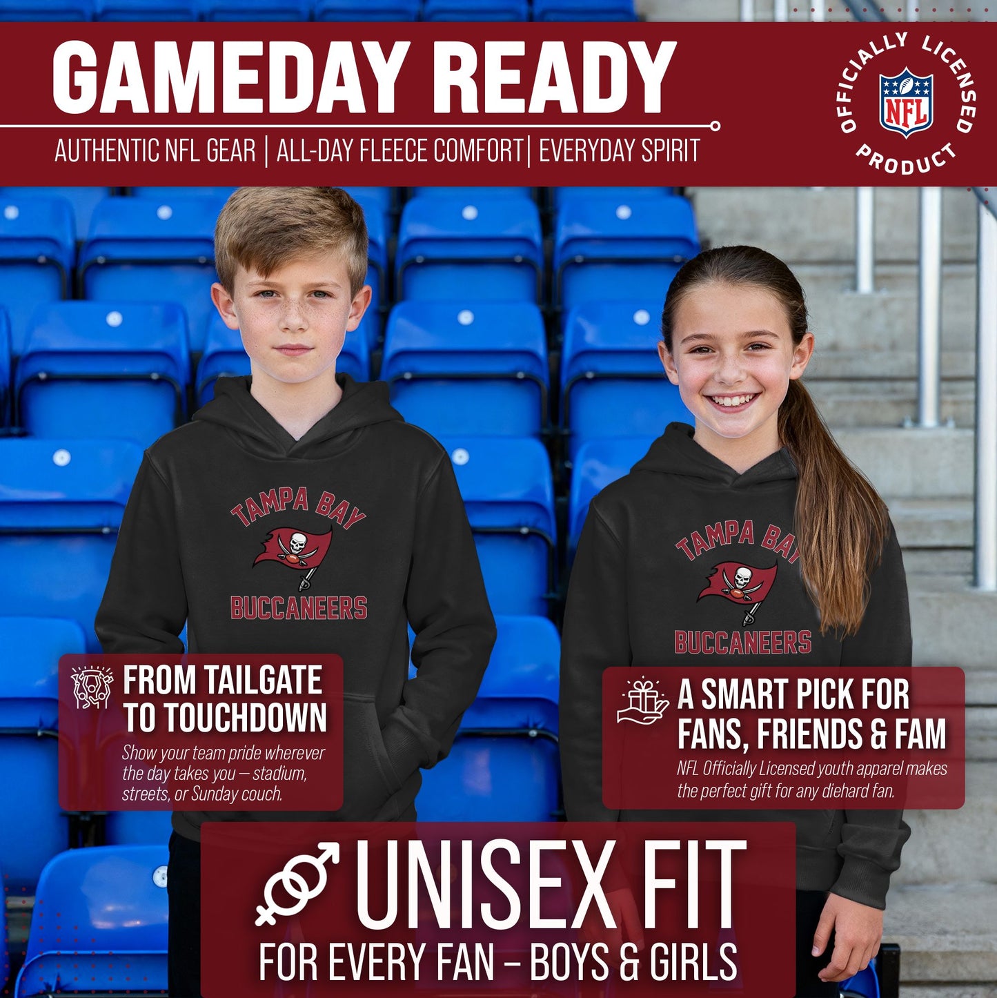 Tampa Bay Buccaneers NFL Youth Gameday Hooded Sweatshirt - Black