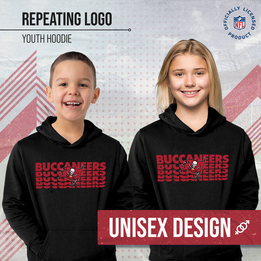 Tampa Bay Buccaneers NFL Youth Repeating Logo Football Fleece Hooded Sweatshirt - Black