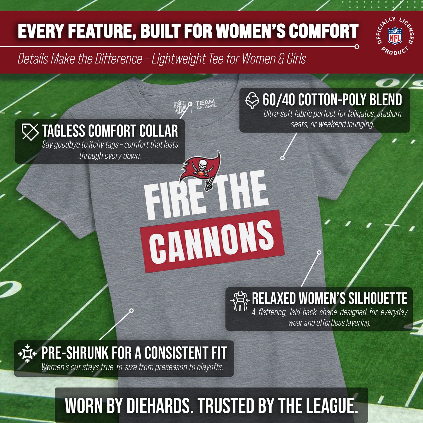 Tampa Bay Buccaneers NFL Womens Team Slogan Short Sleeve Tshirt - Sport Gray