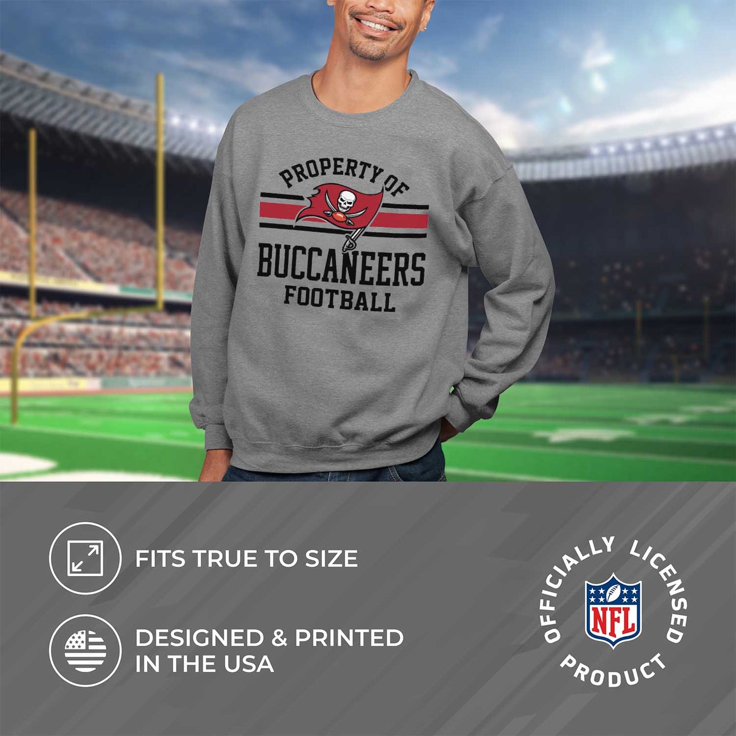 Tampa Bay Buccaneers NFL Adult Property Of Crewneck Fleece Sweatshirt - Sport Gray