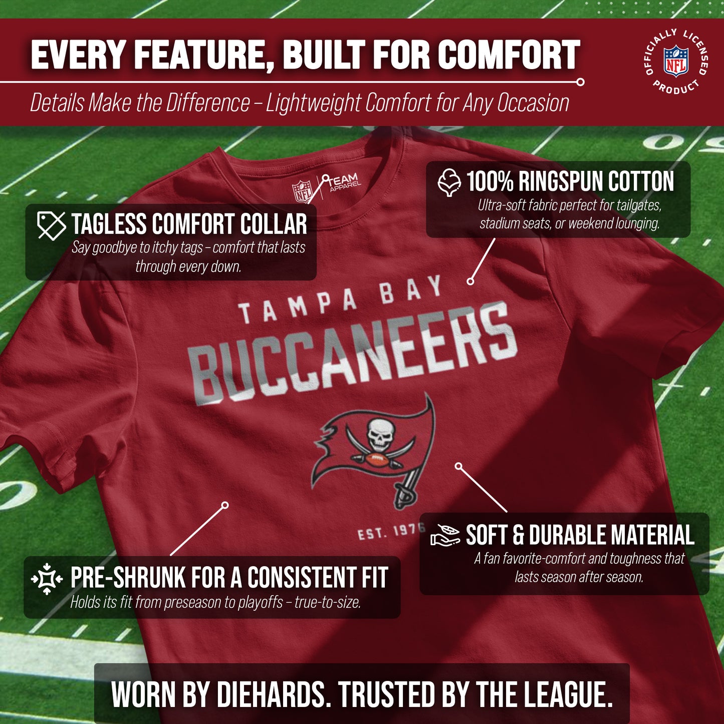 Tampa Bay Buccaneers Adult NFL Diagonal Fade Color Block T-Shirt - Cardinal